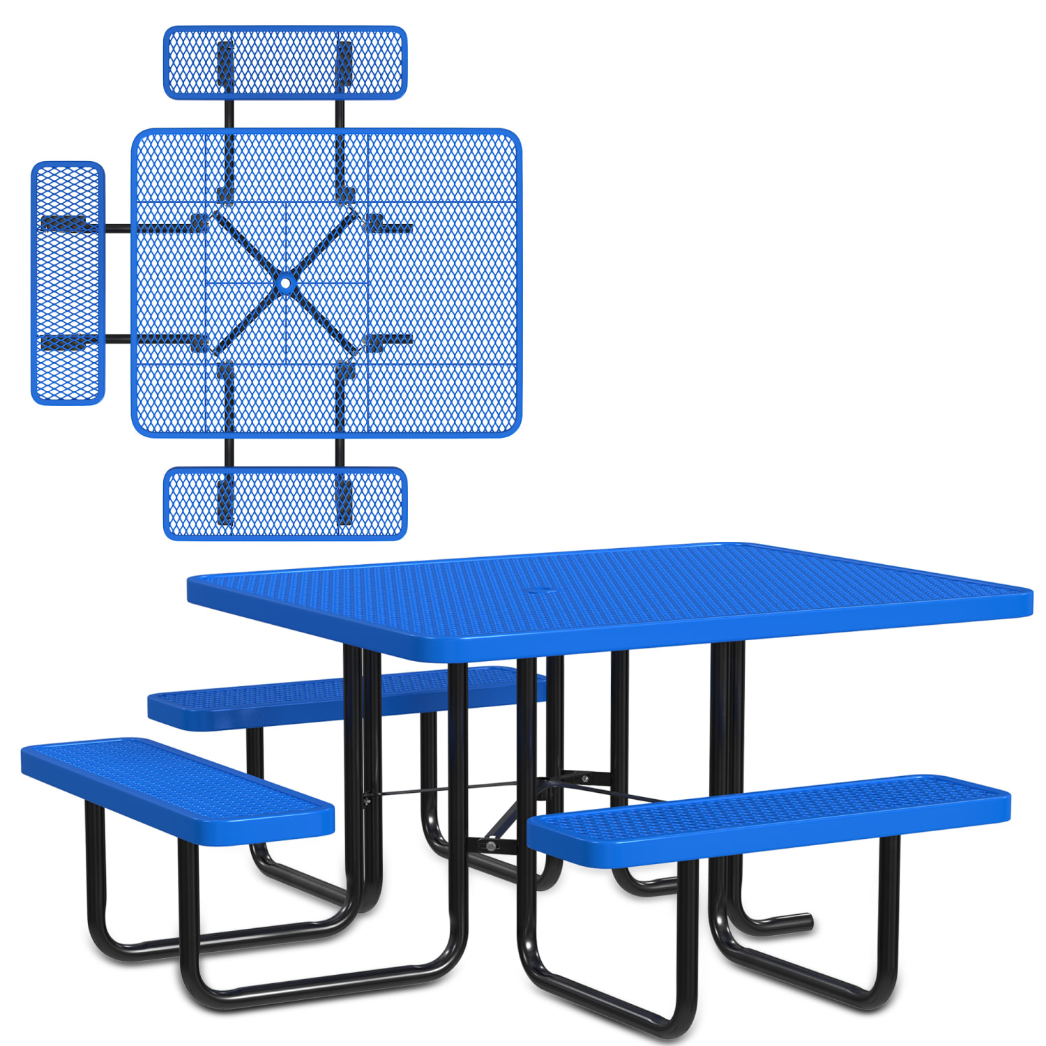 Leisure Craft Square ADA Outdoor Picnic Table, 29-1/4inH x 75inW x 80inD, Black/Blue