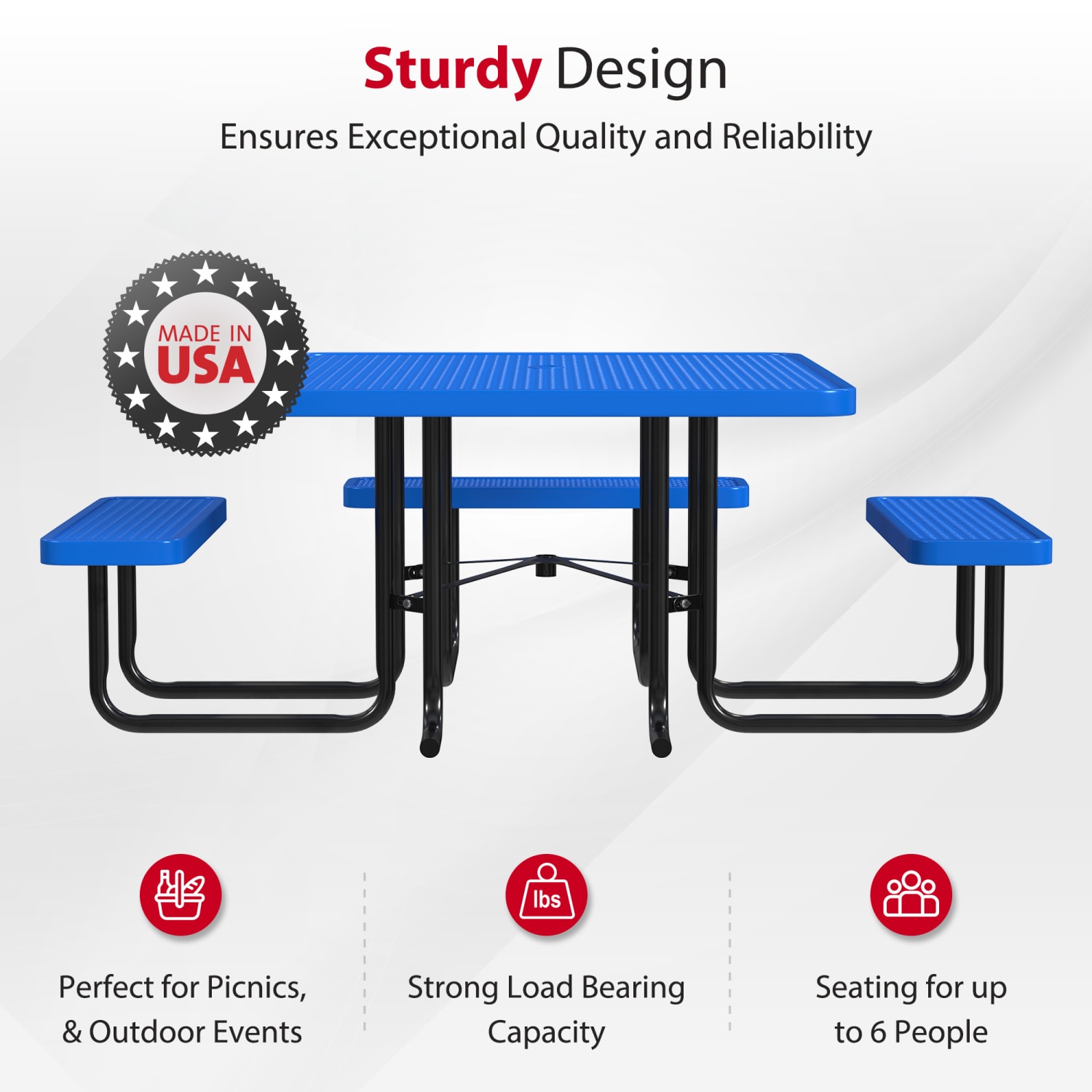Leisure Craft Square ADA Outdoor Picnic Table, 29-1/4inH x 75inW x 80inD, Black/Blue - Image 3
