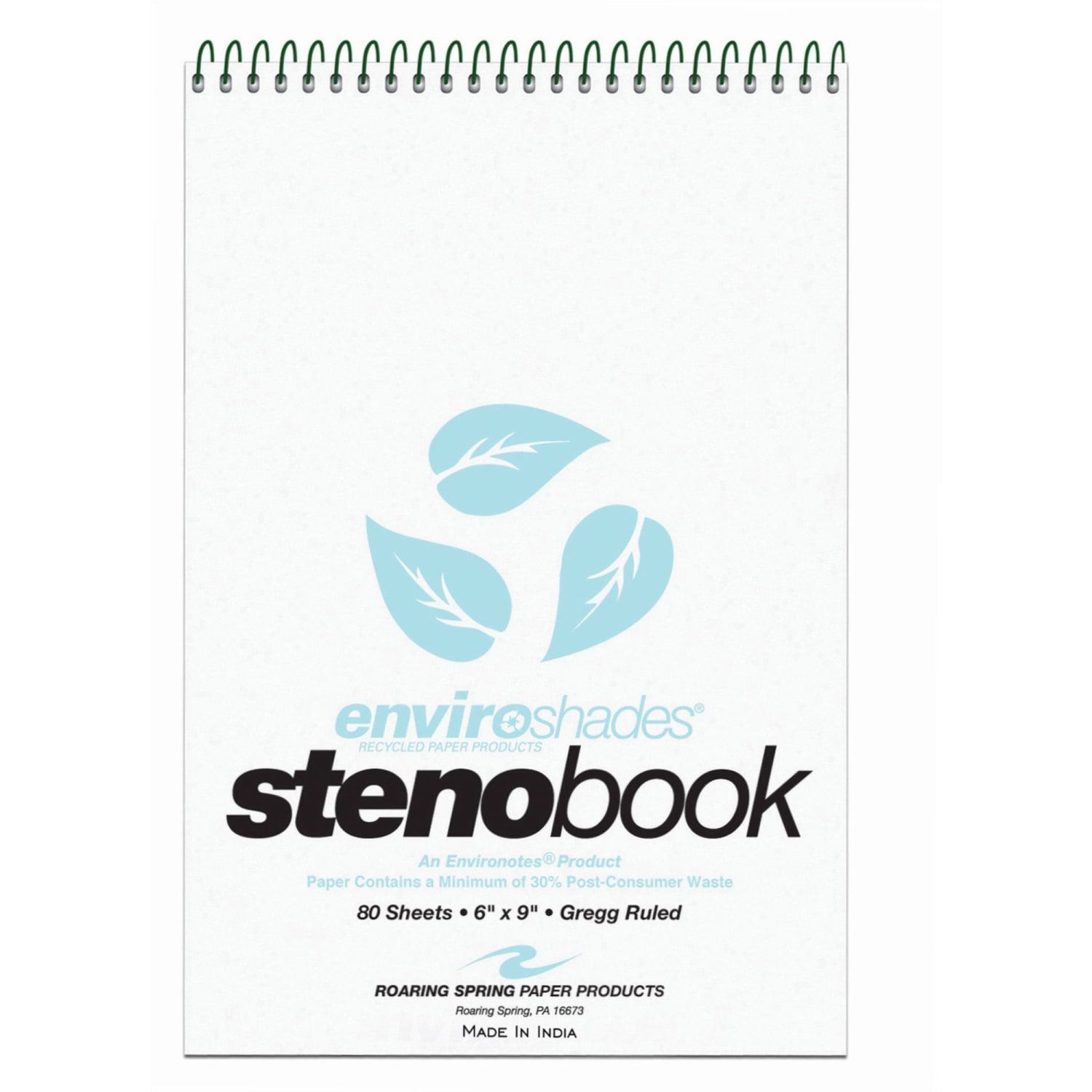 Roaring Spring Enviroshades Steno Books, 6in x 9in, Gregg Ruled, 80 Sheets Per Pad, 30% Recycled, Blue, Pack Of 4 - Image 3