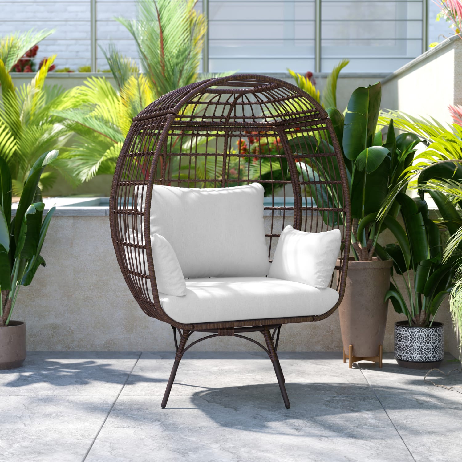 Flash Furniture Zola Commercial IndoorOutdoor Oversized Wicker Egg Swivel Lounge Chair with 4 Cushions SBC335BRCR PopularChairscom Flash Furniture Zola Commercial IndoorOutdoor Oversized Wicker Egg Swivel Lounge Chair with 4 Cushions SBC335BRCR PopularChairscom