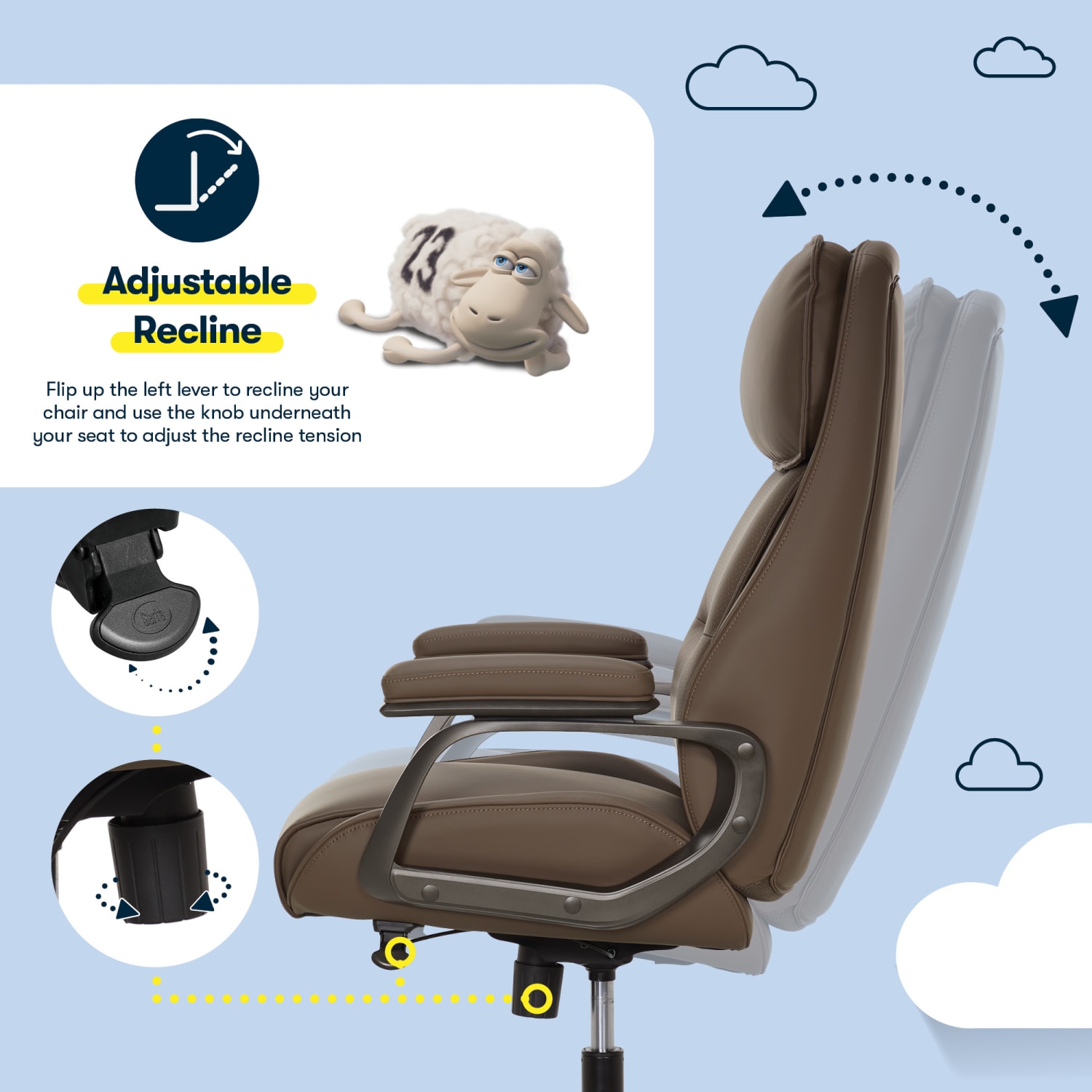 Serta SmartLayers Mosby Ergonomic Vegan Leather High-Back Executive Office Chair, Brown - Image 5
