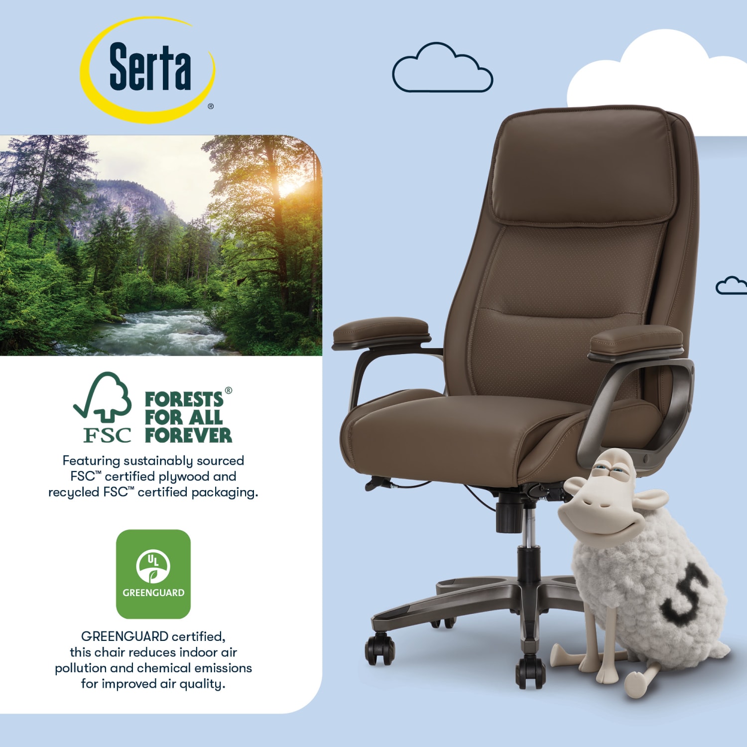 Serta® SmartLayers™ Mosby Ergonomic Vegan Leather High-Back Executive Office Chair, Brown - Image 9