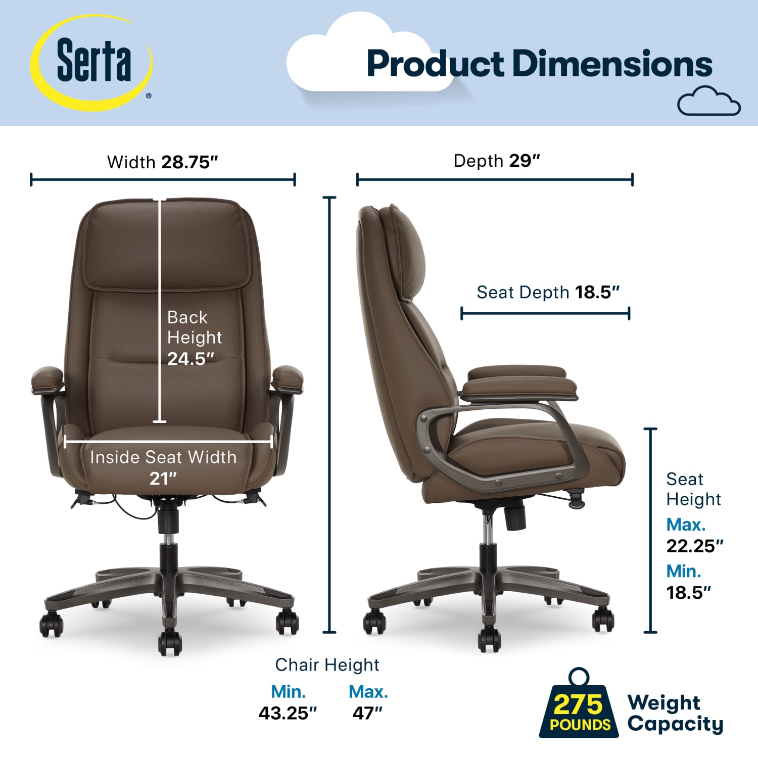 Serta® SmartLayers™ Mosby Ergonomic Vegan Leather High-Back Executive Office Chair, Brown - Image 10