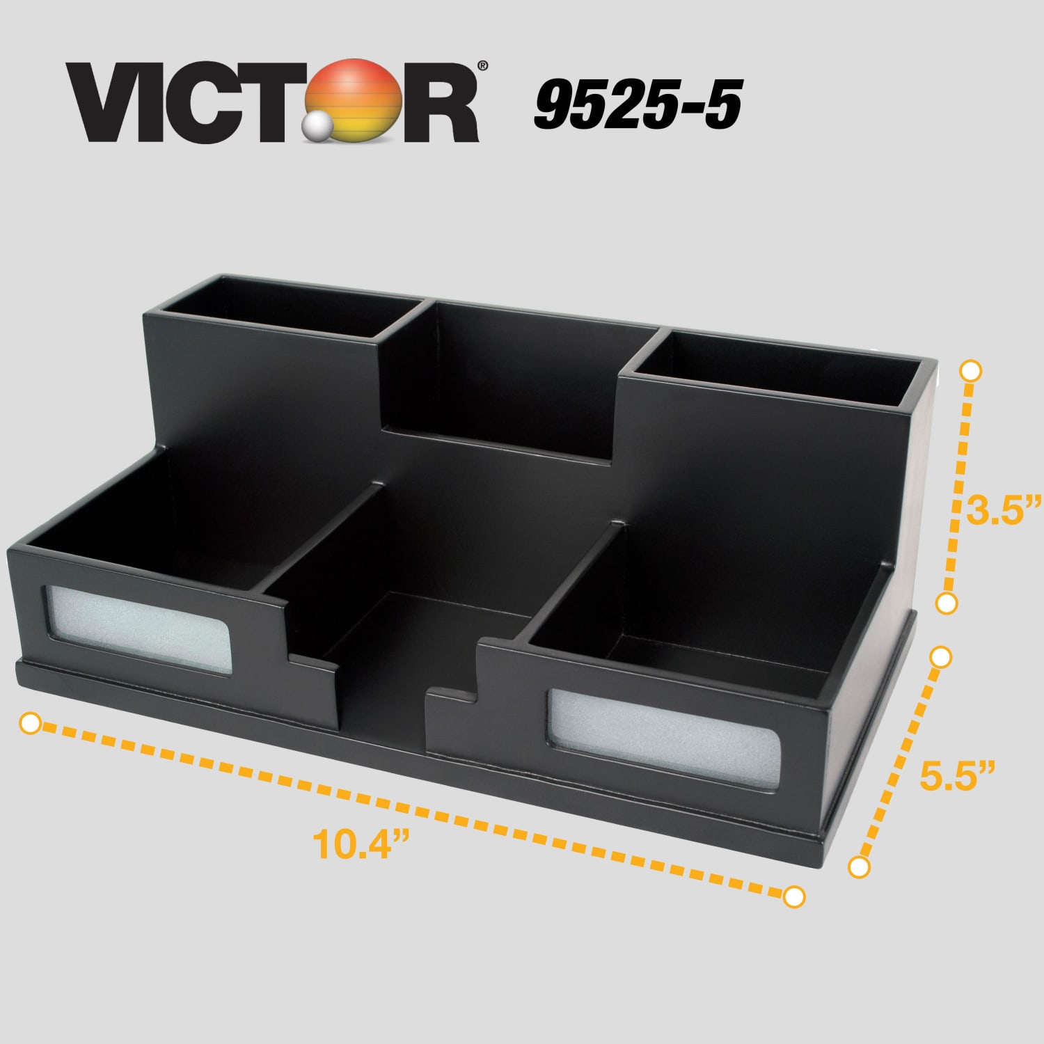 Victor Midnight Black Collection Desk Organizer With Smartphone Holder, 5 1/2inH x 10 1/2inW x 3 1/2inD, Black - Image 5