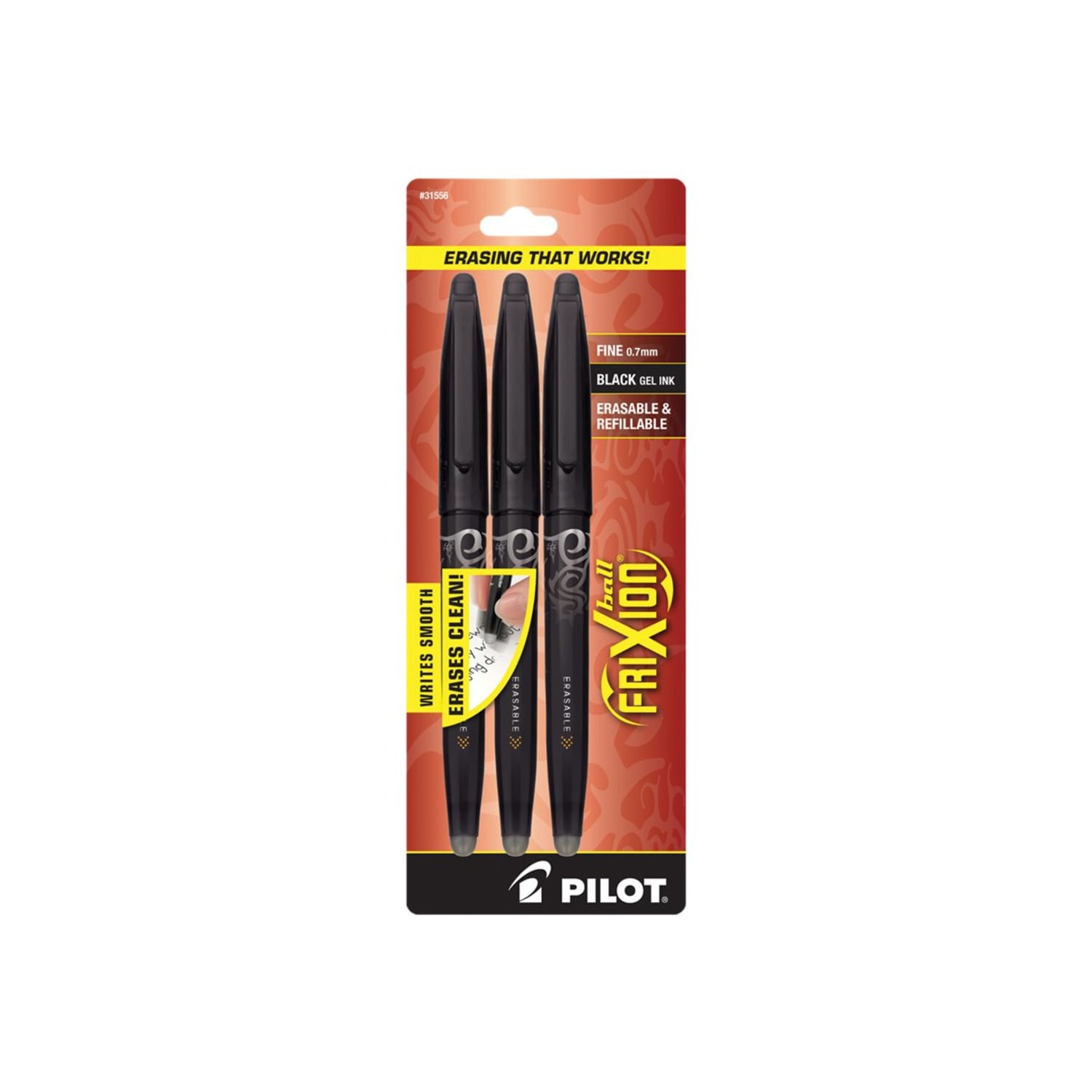 Pilot FriXion Ball Erasable Gel Pens, Pack of 3, Fine Point, 0.7mm, Black  Ink - Image 3