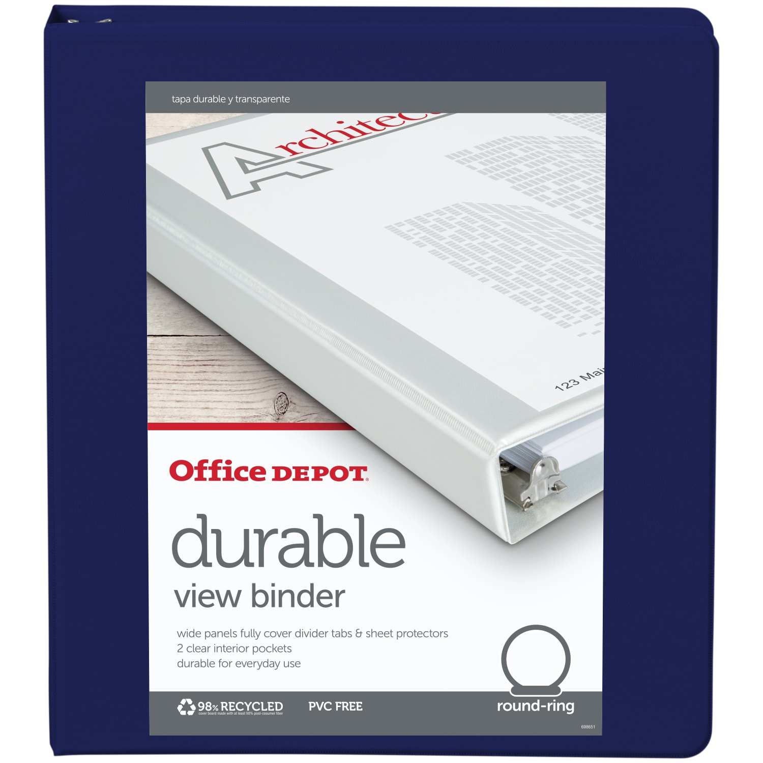 Office Depot Brand Durable View 3-Ring Binder, 1in Round Rings, Blue - Image 3
