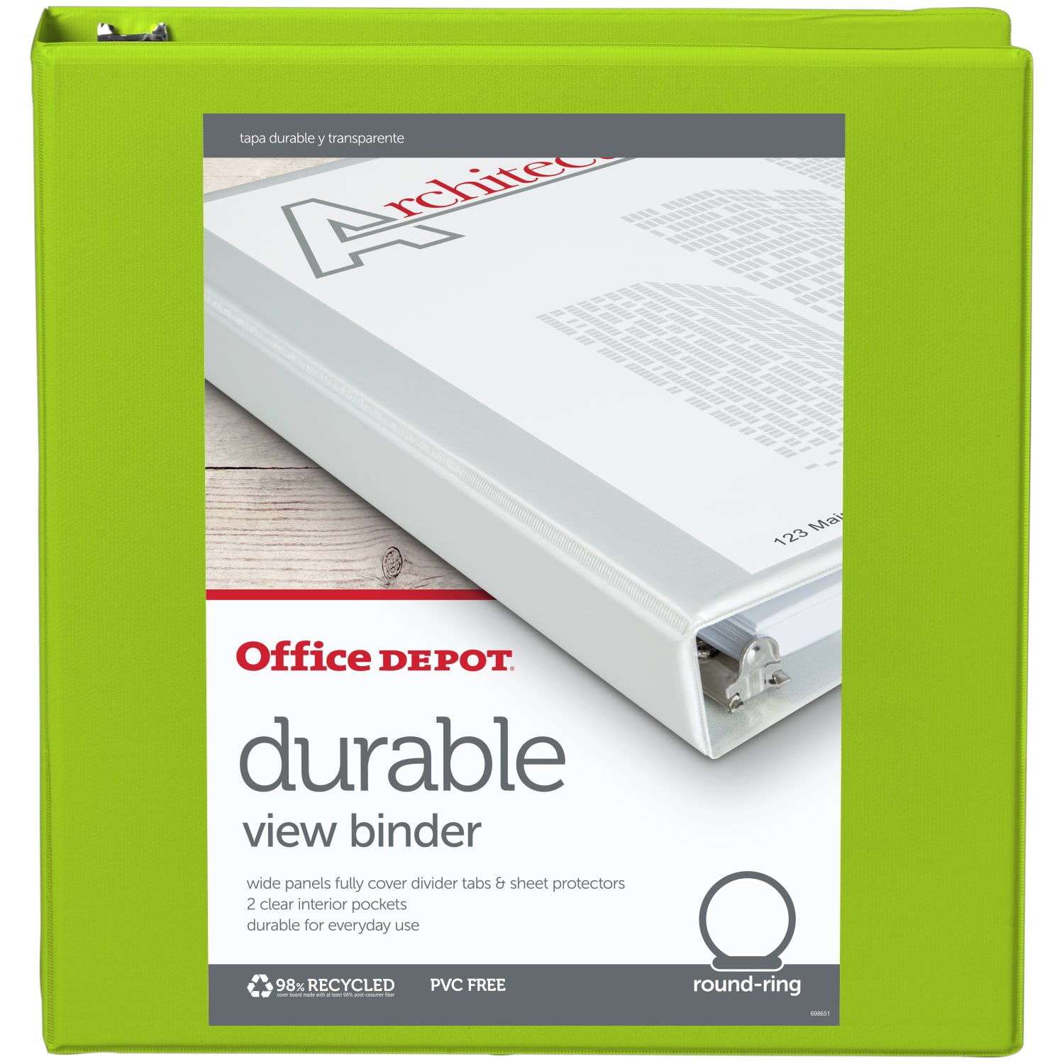 Office Depot Brand Durable View 3-Ring Binder, 1 1/2in Round Rings, Green - Image 3