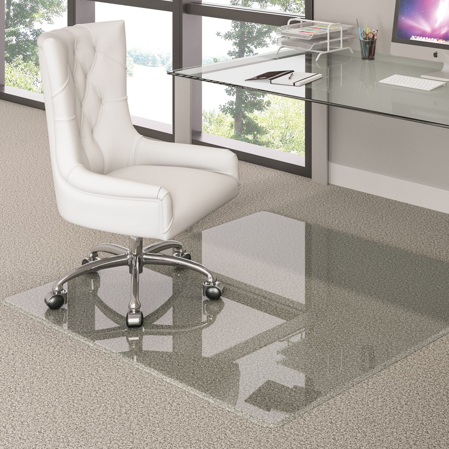 Deflecto Premium Glass Chairmat With Beveled Edge, For All Pile Carpets, 36inW x 46inD - Image 3
