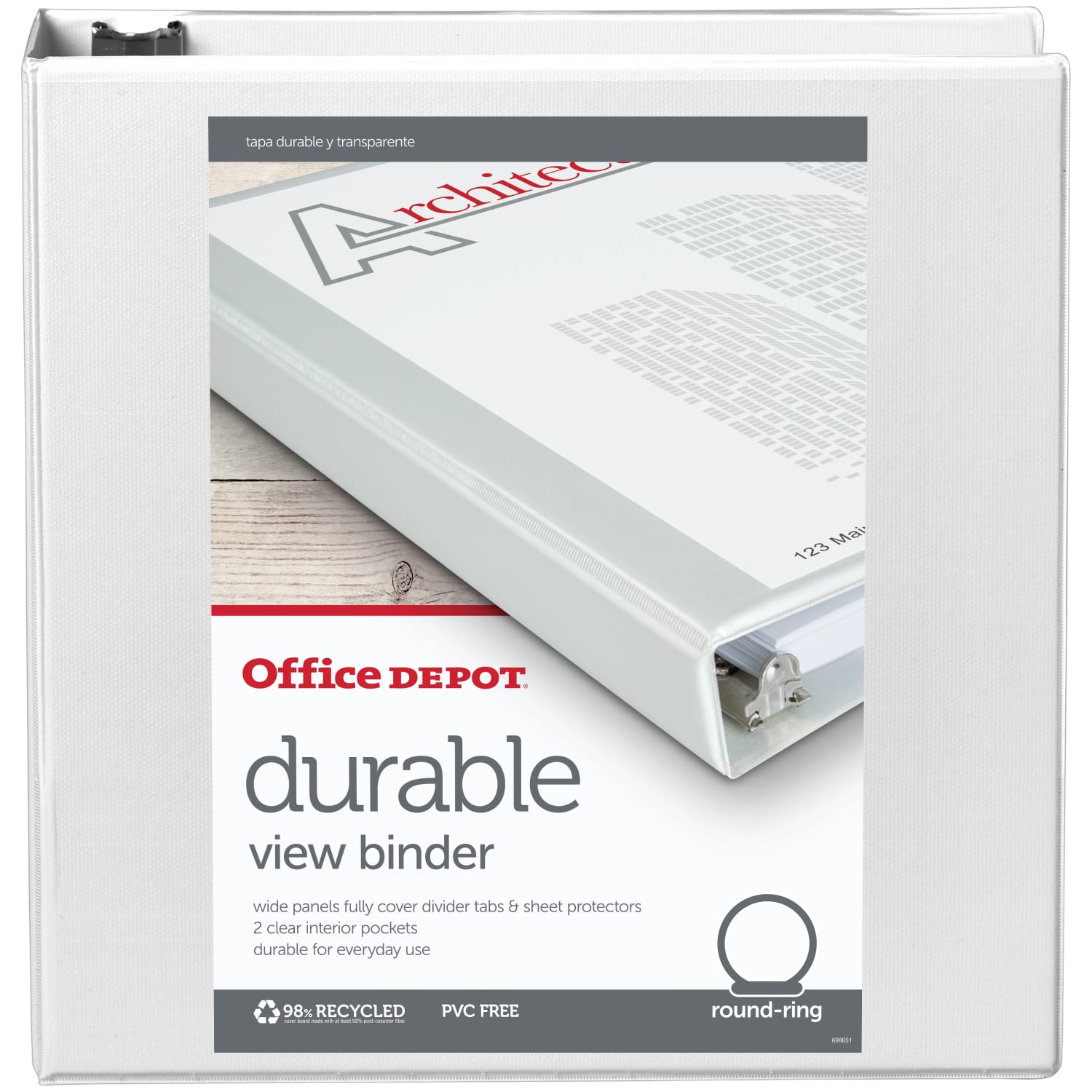Office Depot Brand Durable View 3-Ring Binder, 2in Round Rings, White - Image 3