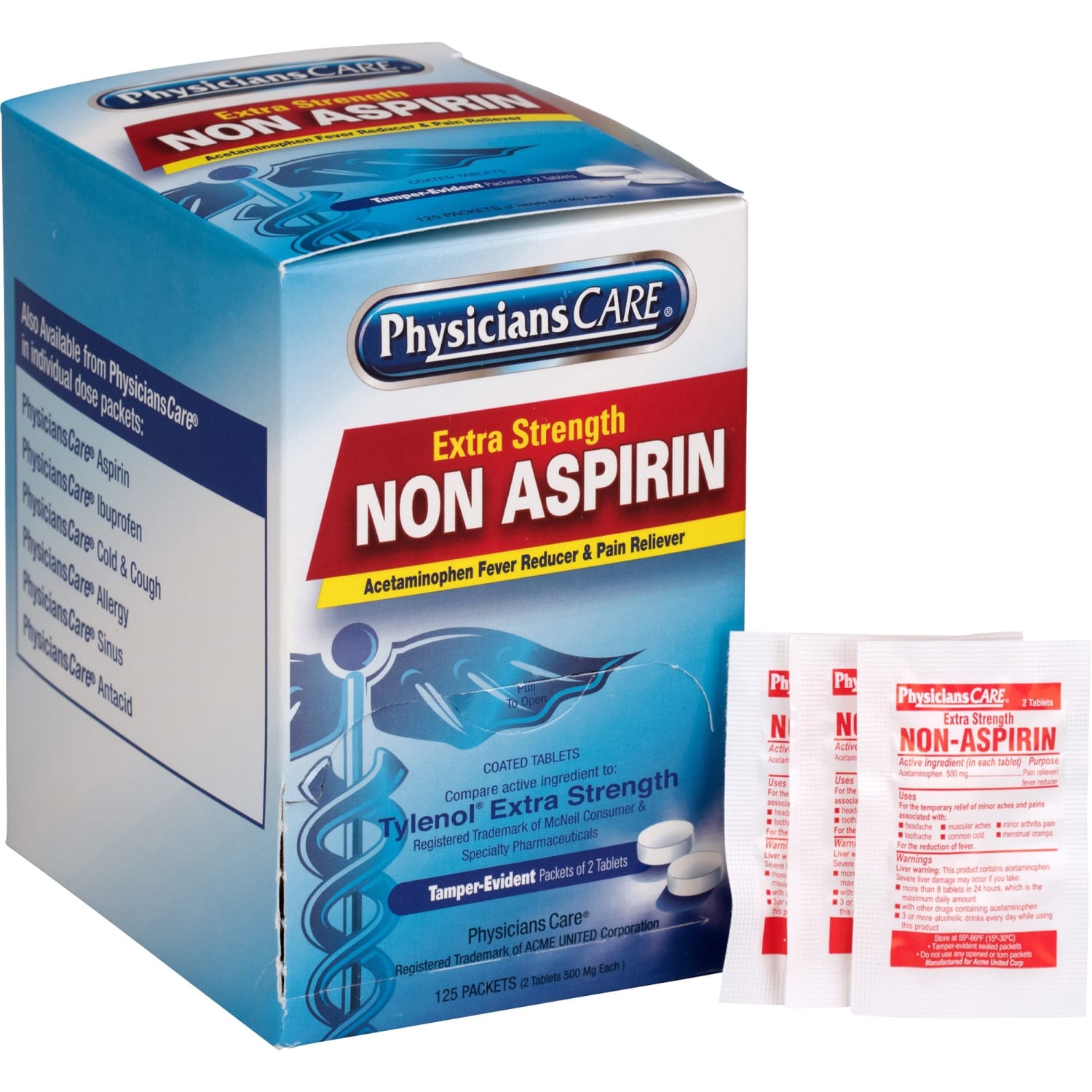 PhysiciansCare Non Aspirin Pain Reliever Medication, 2 Tablets Per Packet, Box Of 125 Packets - Image 3