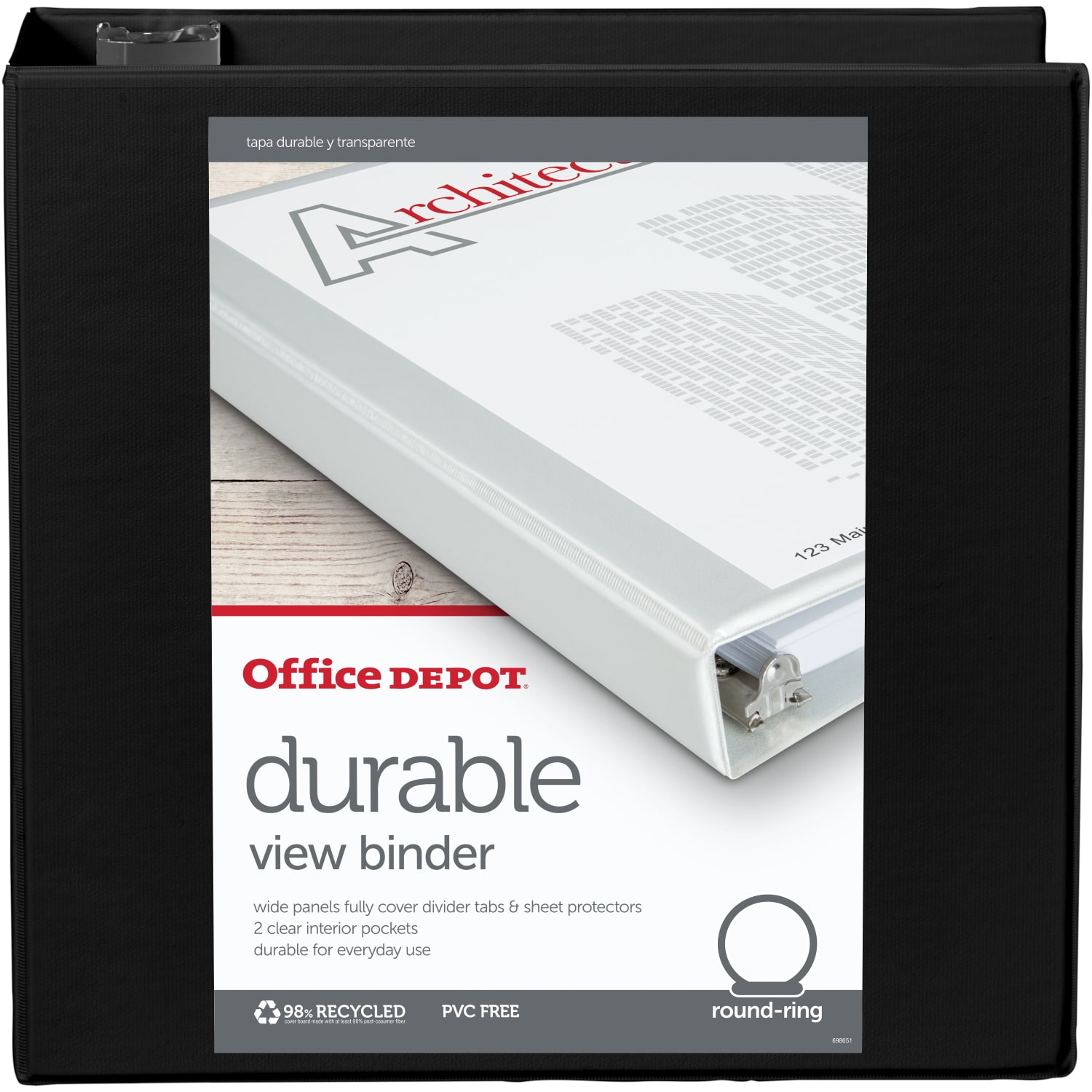 Office Depot Brand Durable View 3-Ring Binder, 3in Round Rings, Black - Image 3
