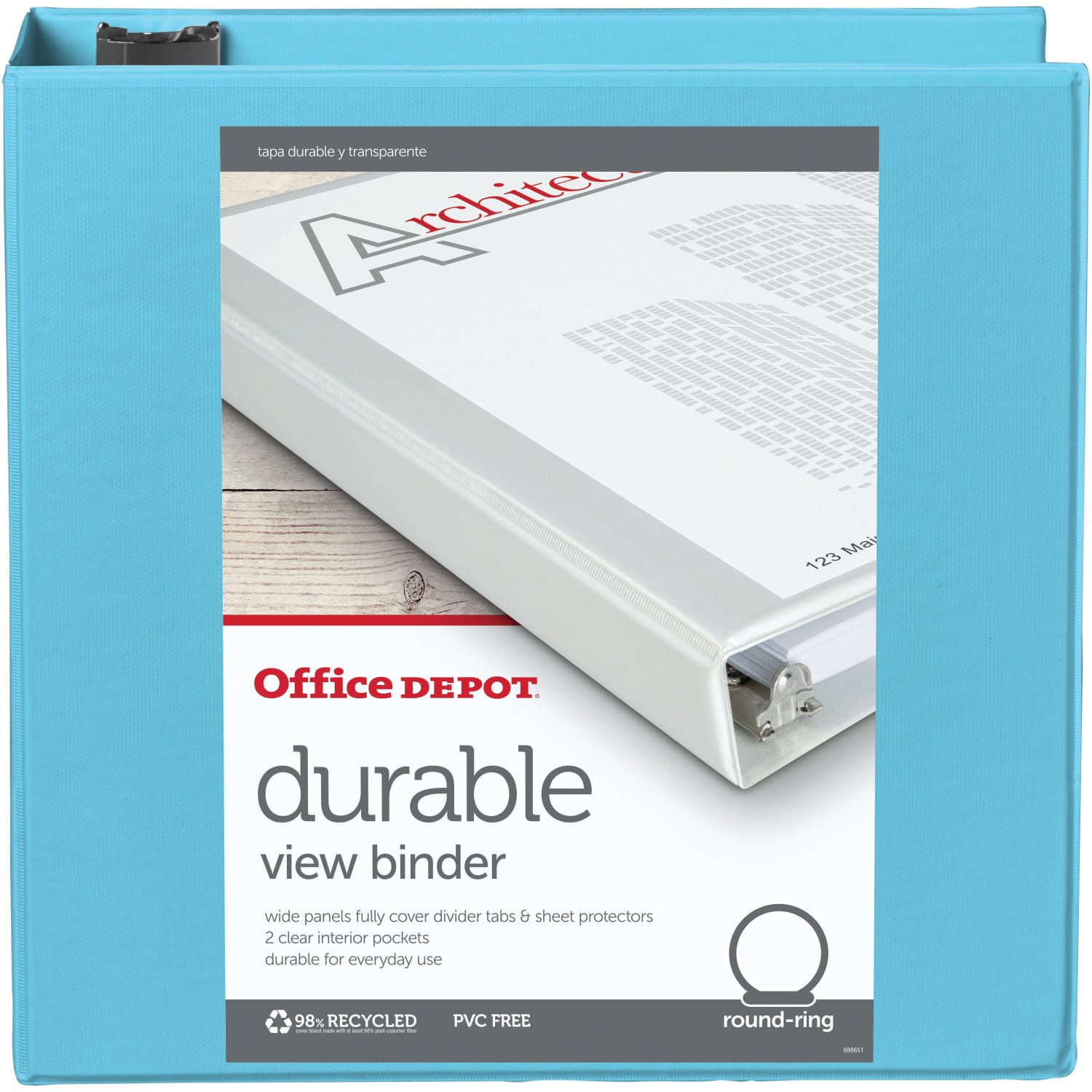 Office Depot Brand Durable View 3-Ring Binder, 3in Round Rings, Jeweler Blue - Image 3