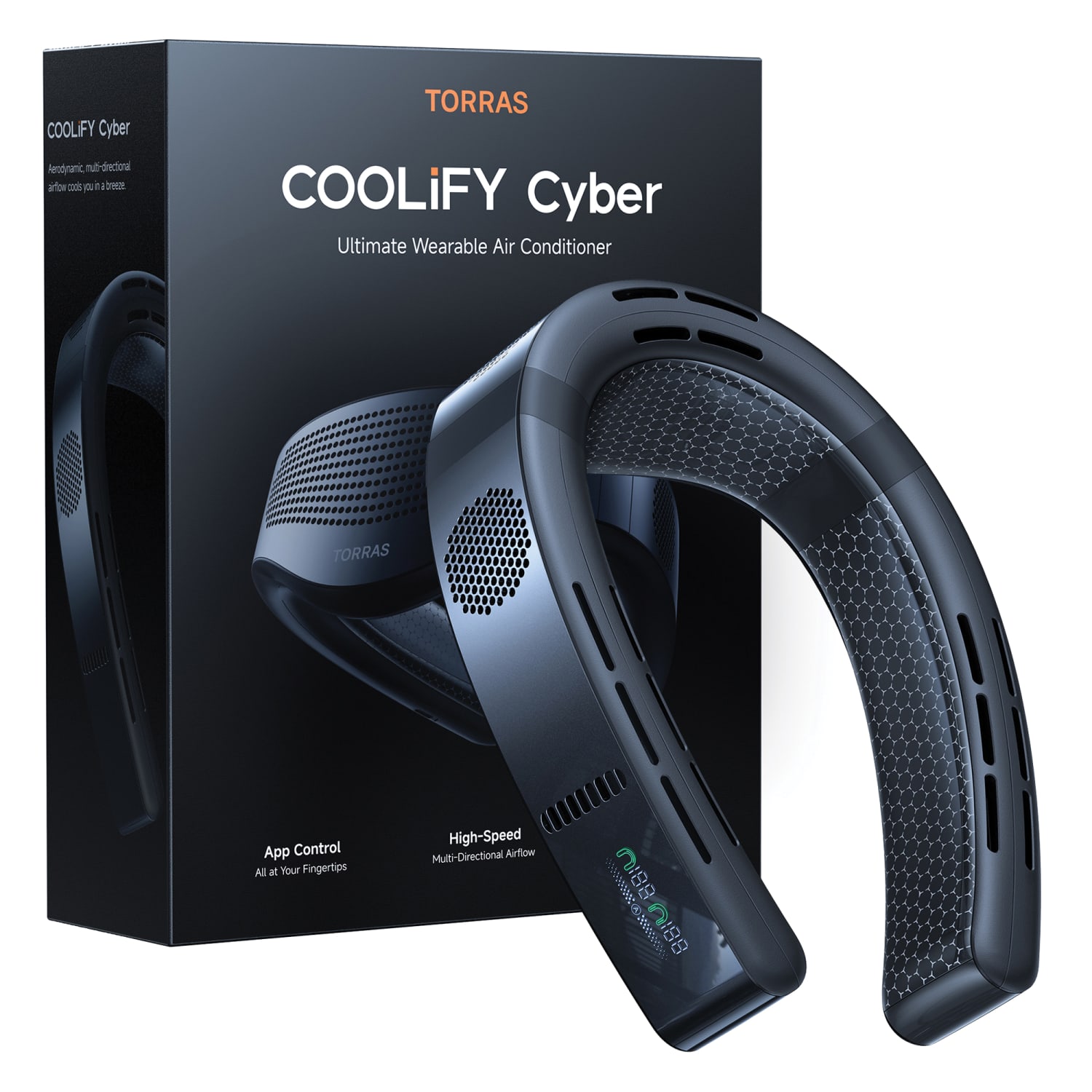 TORRAS COOLiFY Cyber Smart Portable Neck Fan, 3-1/4inH x 6-3/16inW x 8-1/16inD, Black - Image 6