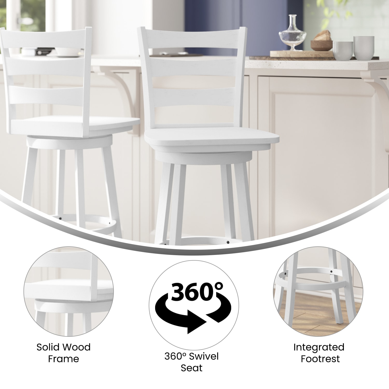 Flash Furniture Liesel Commercial Grade Wooden Classic Ladderback Swivel Bar Height Barstool with Solid Wood Seat White Wash PopularChairscom Flash Furniture Liesel Commercial Grade Wooden Classic Ladderback Swivel Bar Height Barstool with Solid Wood Seat White Wash PopularChairscom
