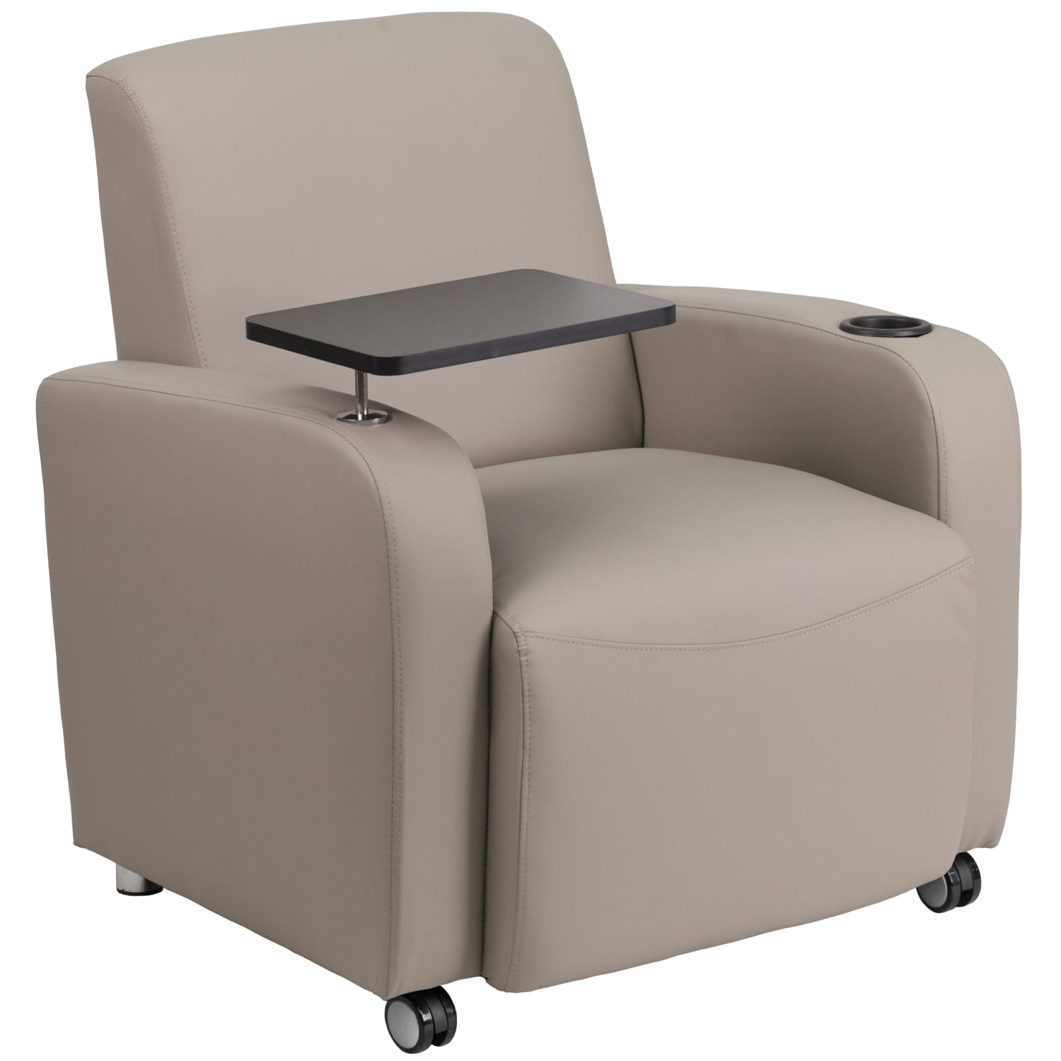 Flash Furniture LeatherSoft Contemporary Tablet-Arm Wheeled Guest Chair, Gray - Image 3