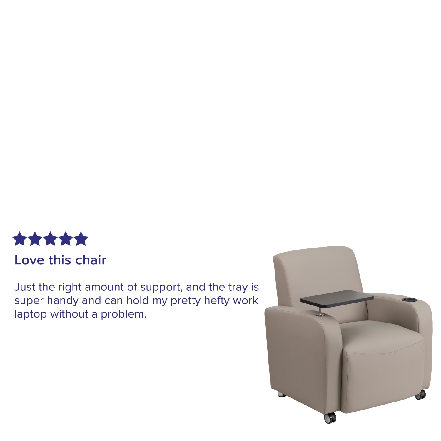 Flash Furniture LeatherSoft Contemporary Tablet-Arm Wheeled Guest Chair, Gray - Image 5