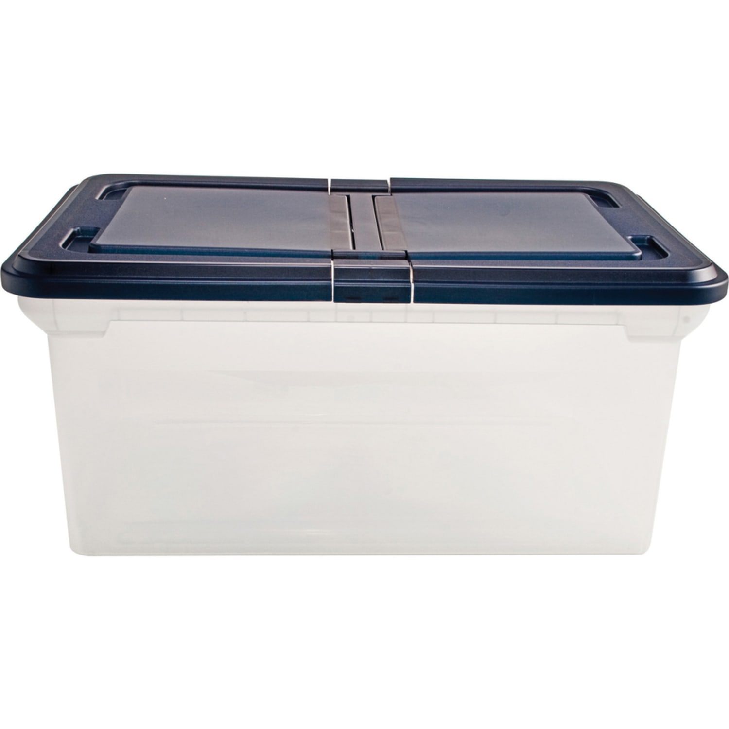 Advantus Extra Capacity Storage File Tote With Lid, Letter Size, 10 13/16in x 23in x 14 1/8in, Clear/Navy - Image 4