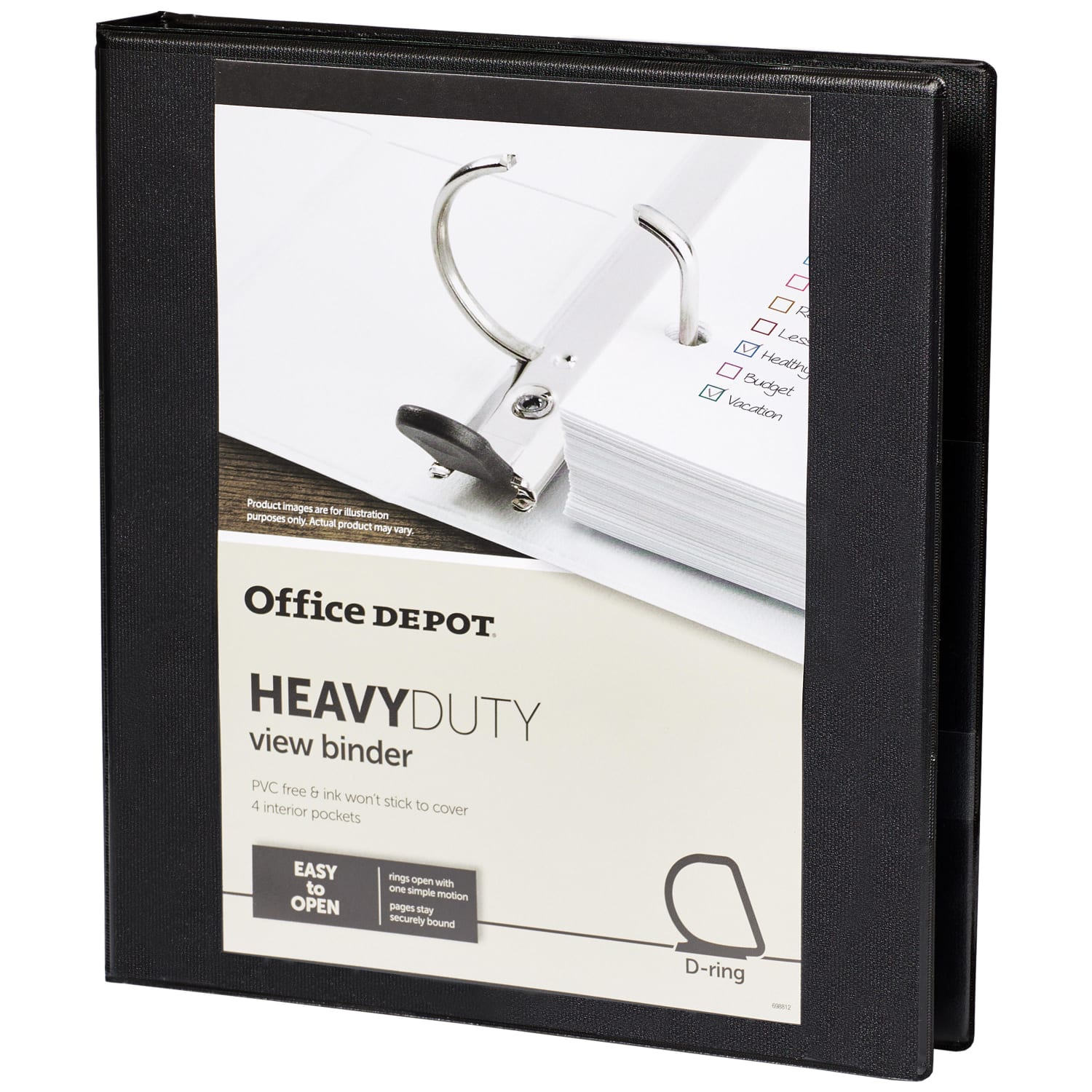 Office Depot Brand Heavy-Duty View 3-Ring Binder, 1in D-Rings, 49% Recycled, Black - Image 4