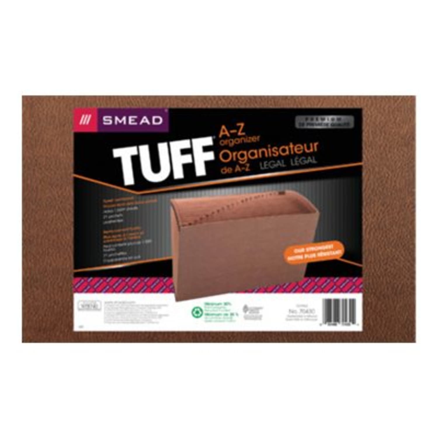 Smead TUFF Expanding File, 21 Pockets, A-Z, 15in x 10in, Legal Size, 30% Recycled, Brown