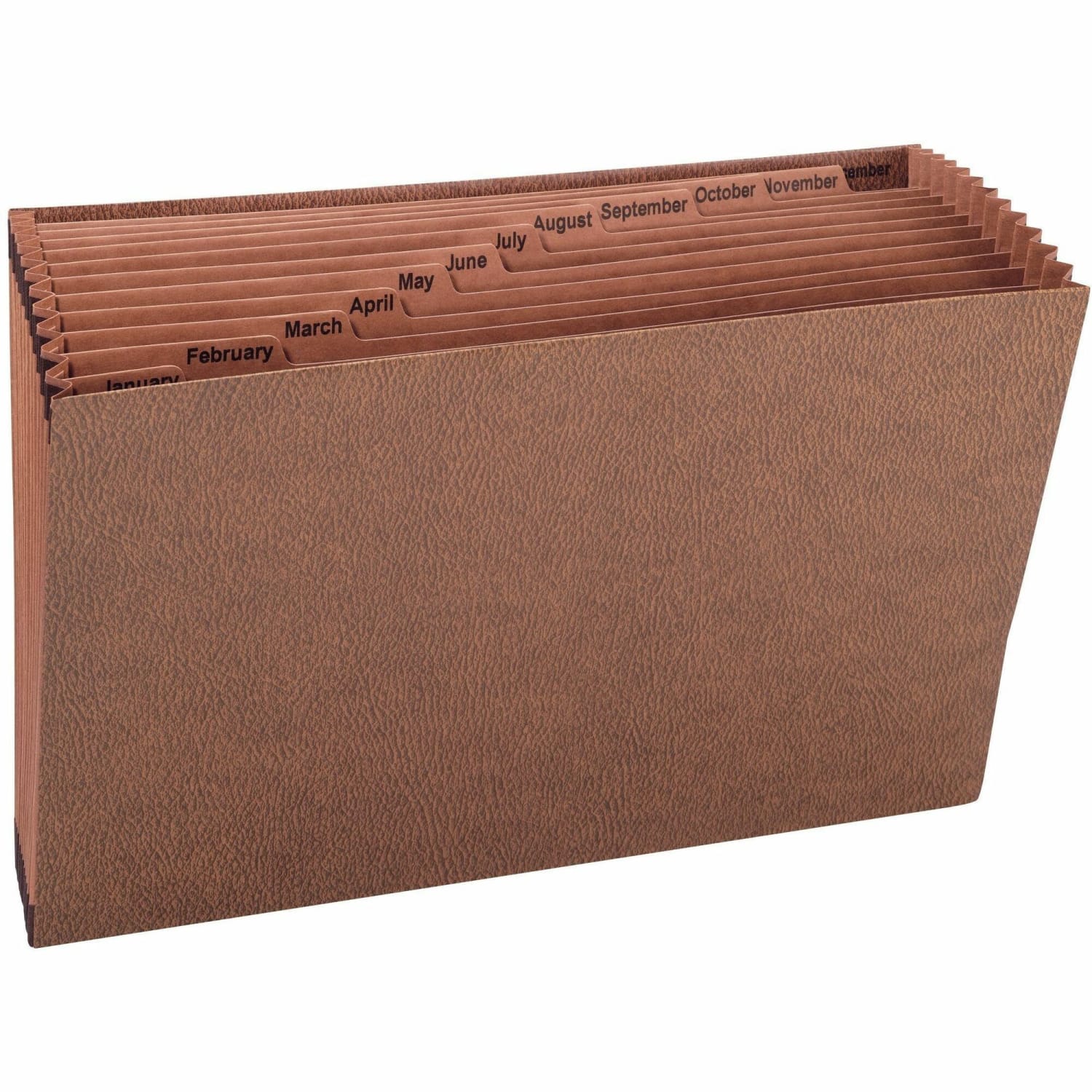 Smead TUFF Expanding File With Open Top, 12 Pockets, Monthly, 15in x 10in, Legal Size, 30% Recycled, Brown