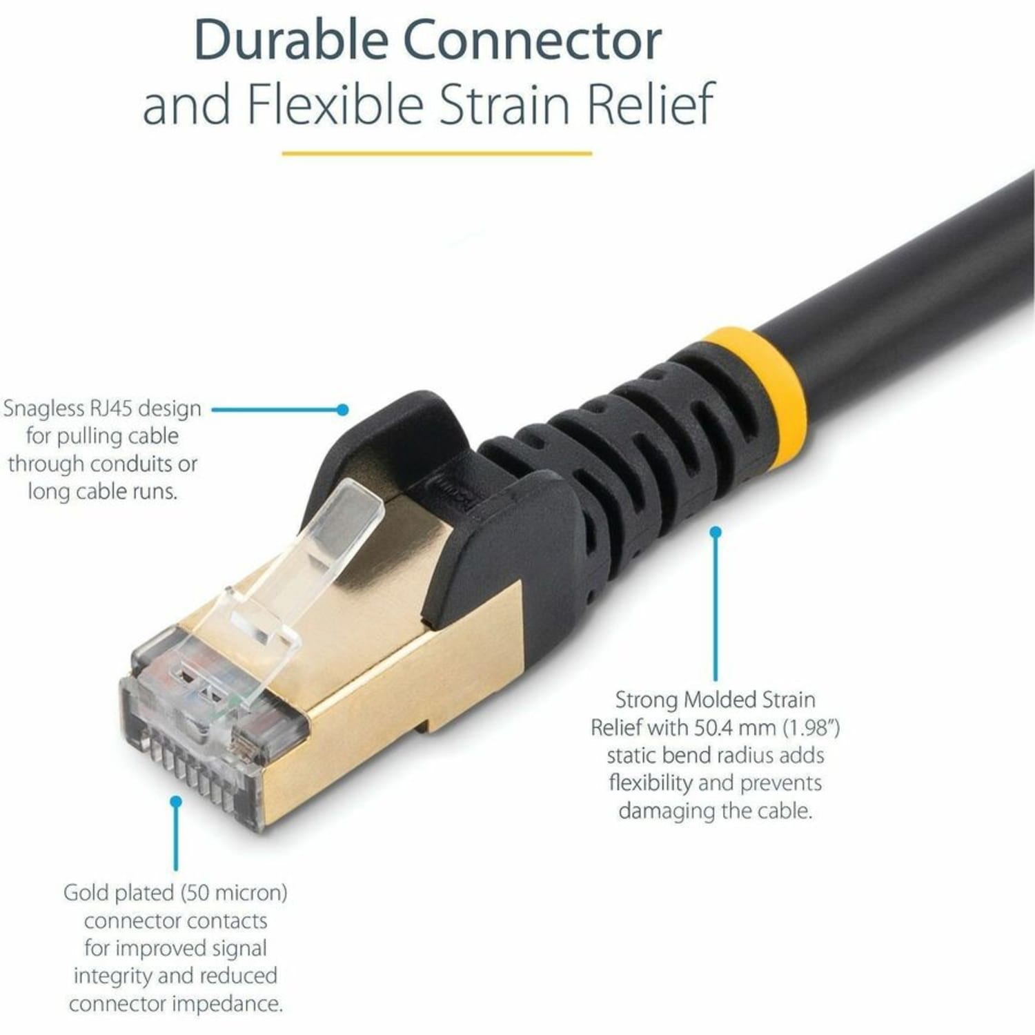 StarTech.com 7 ft CAT6a Ethernet Cable - 10 Gigabit Category 6a Shielded Snagless RJ45 100W PoE Patch Cord - 10GbE Black UL/TIA Certified - Image 4
