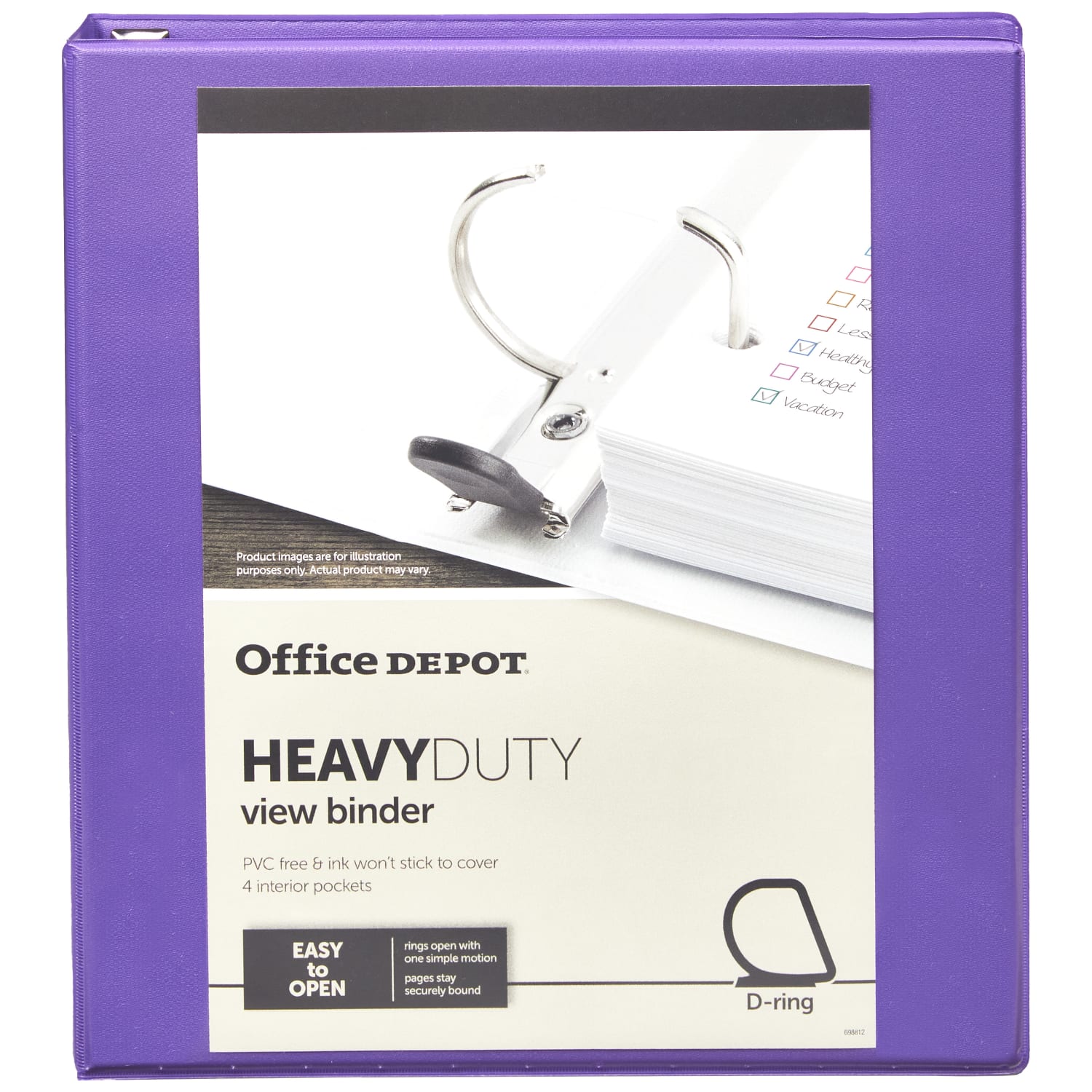 Office Depot Heavy-Duty View 3-Ring Binder, 1in D-Rings, Purple - Image 5