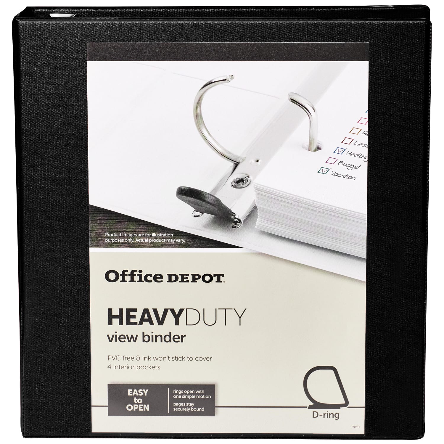 Office Depot Brand Heavy-Duty View 3-Ring Binder, 1 1/2in D-Rings, 49% Recycled, Black - Image 5
