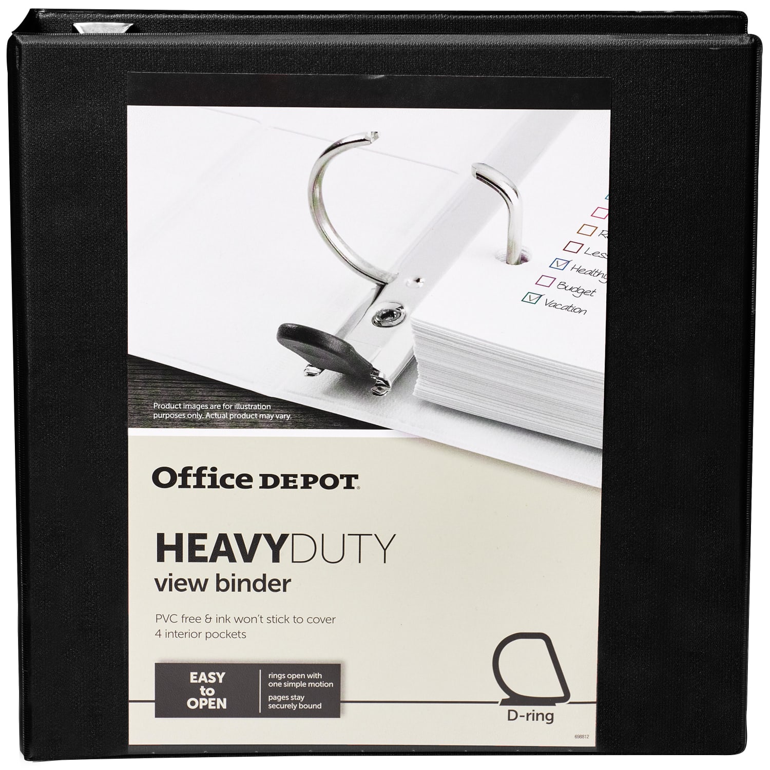 Office Depot Brand Heavy-Duty View 3-Ring Binder, 2in D-Rings, 49% Recycled, Black - Image 4
