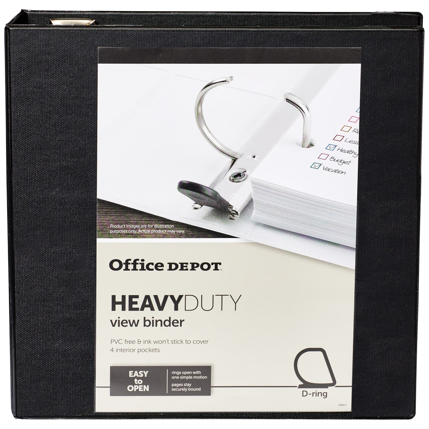 Office Depot Brand Heavy-Duty View 3-Ring Binder, 3in D-Rings, 49% Recycled, Black - Image 5