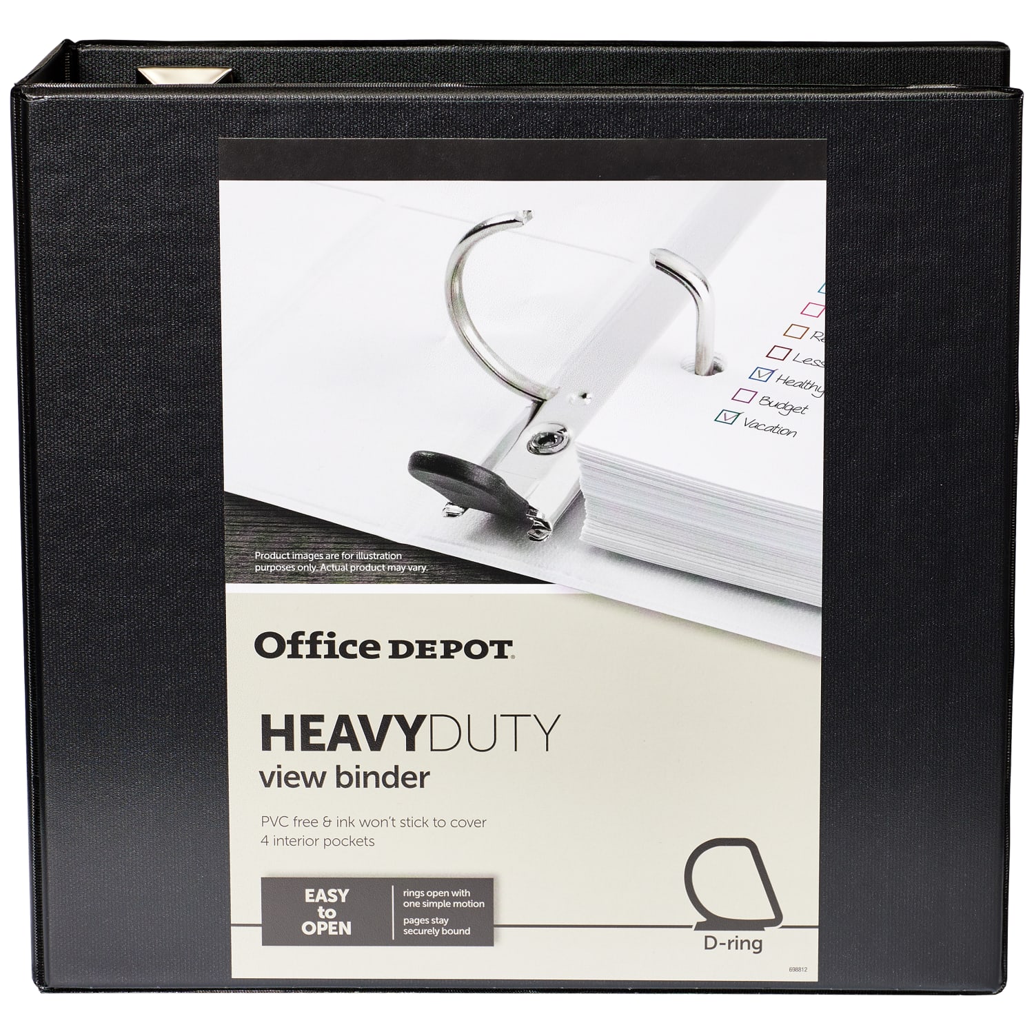 Office Depot Brand Heavy-Duty View 3-Ring Binder, 4in D-Rings, Black - Image 4
