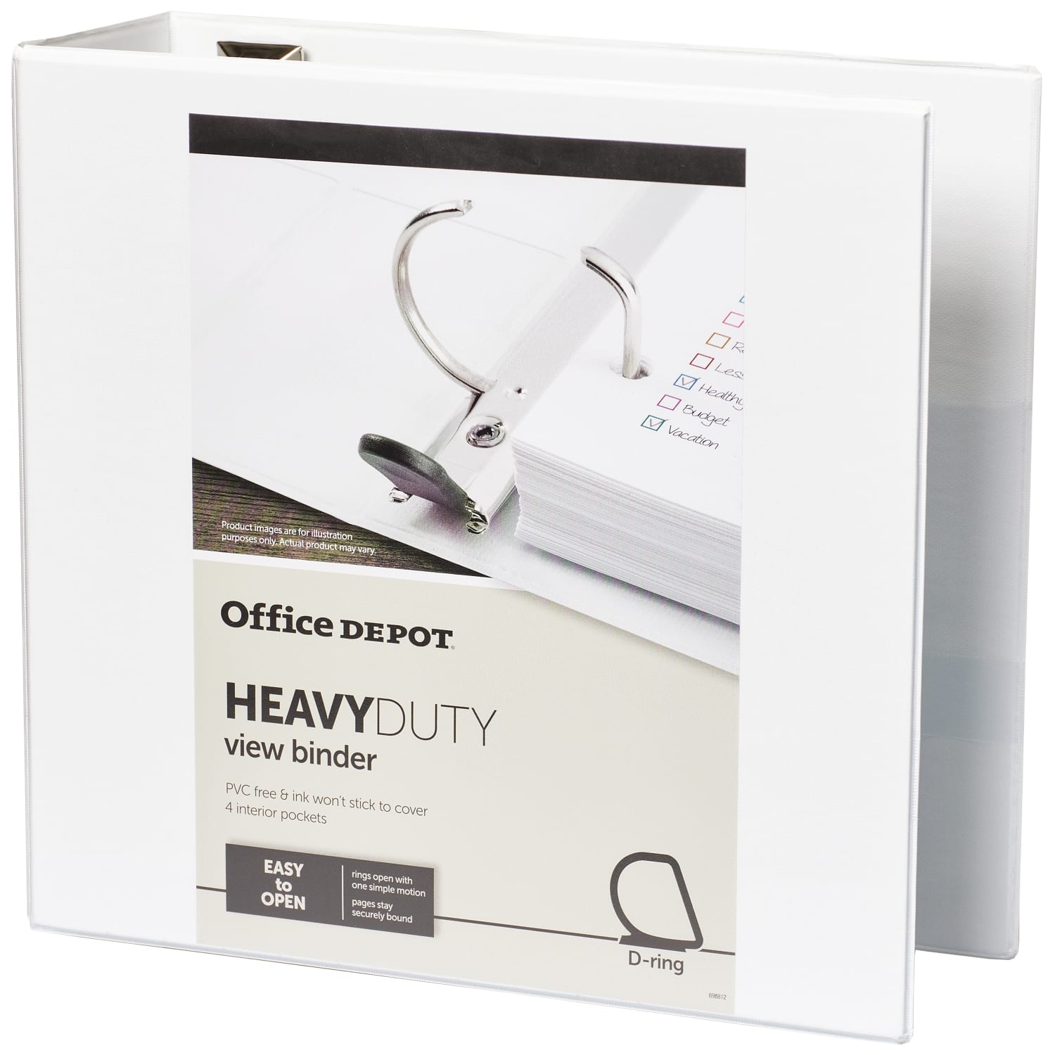 Office Depot Brand Heavy-Duty View 3-Ring Binder, 4in D-Rings, 49% Recycled, White - Image 5