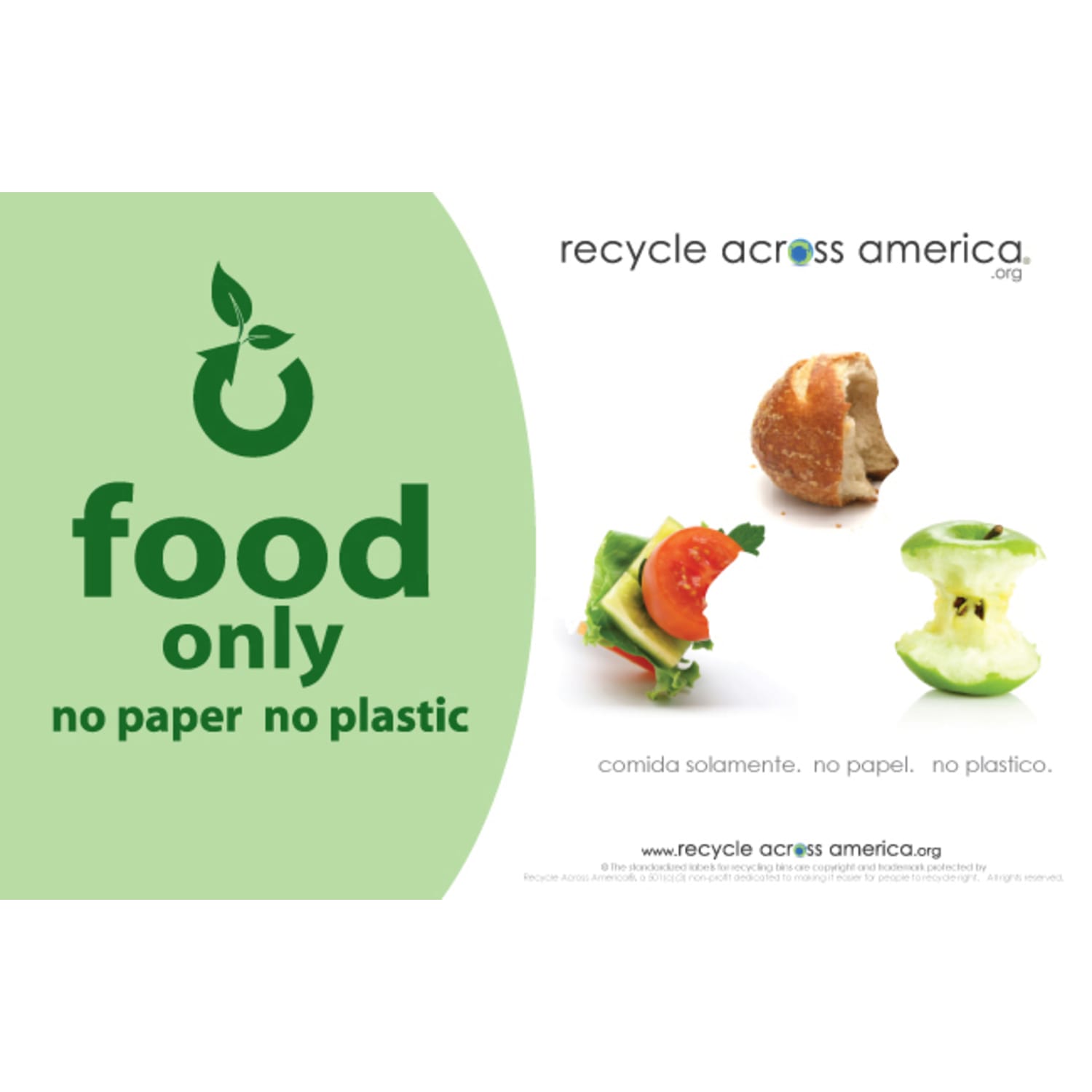 Recycle Across America Food Standardized Recycling Label, FOOD-5585, 5 1/2in x 8 1/2in, Light Green