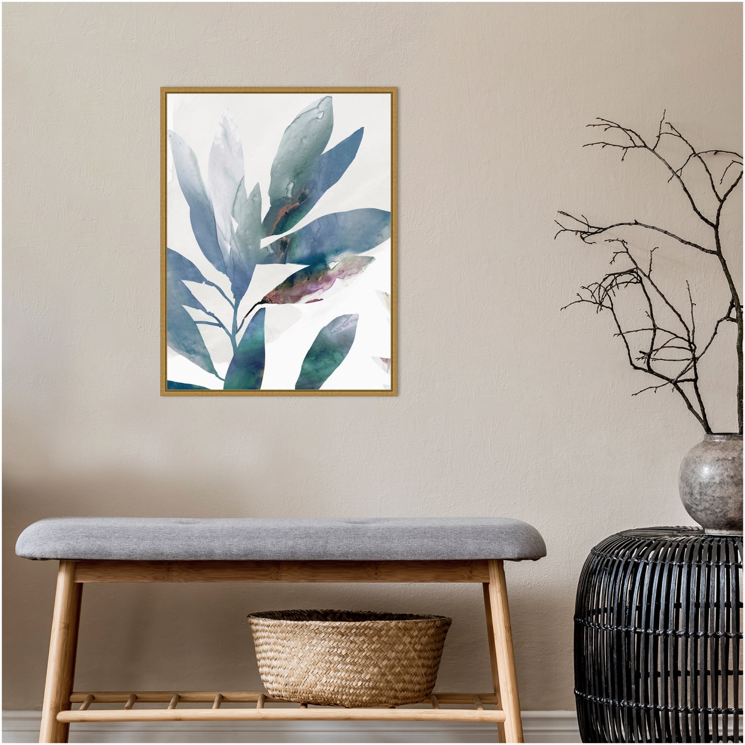 Amanti Art Indigo Sprig I by Isabelle Z Framed Canvas Wall Art Print, 18in x 24in, Gold - Image 4