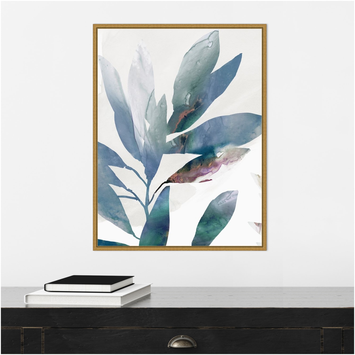 Amanti Art Indigo Sprig I by Isabelle Z Framed Canvas Wall Art Print, 18in x 24in, Gold - Image 5