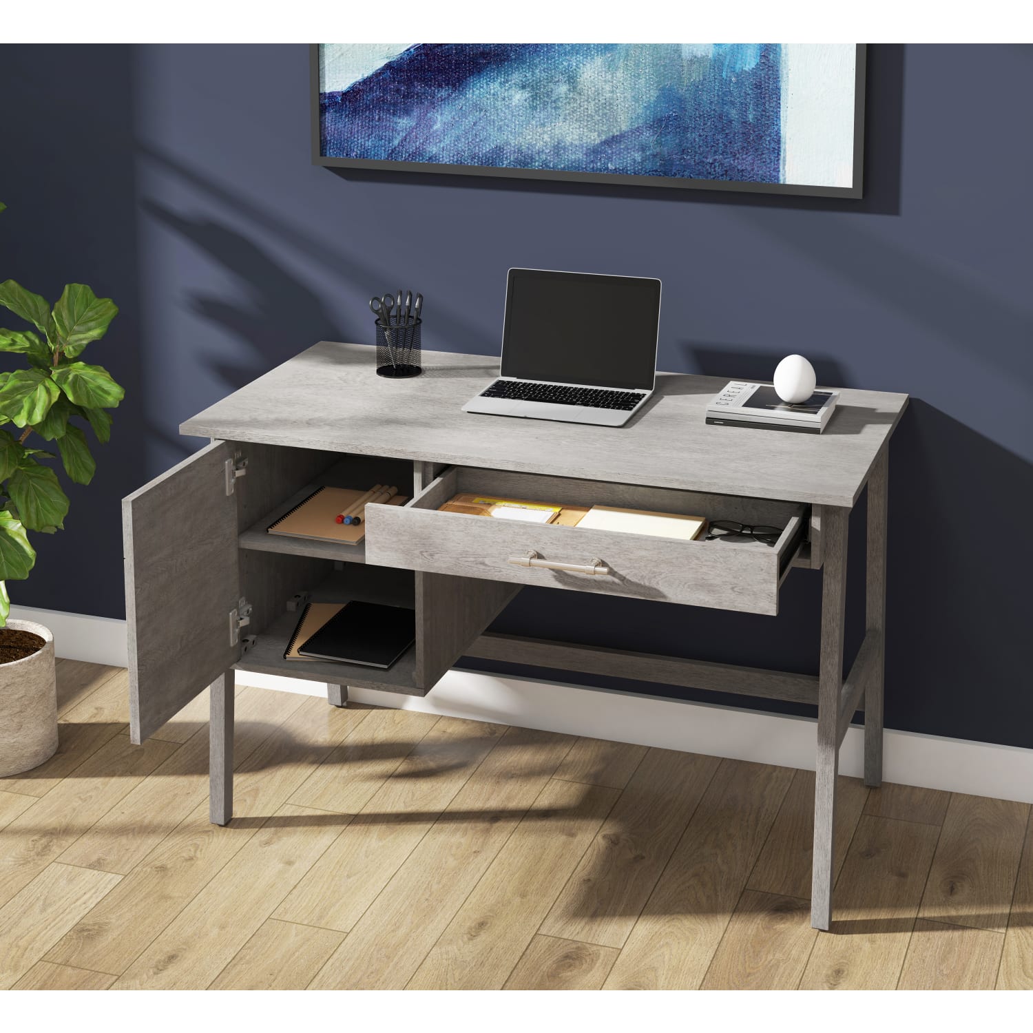 Whalen Marilla 48inW Wood Pedestal Computer Desk, Driftwood Gray - Image 6