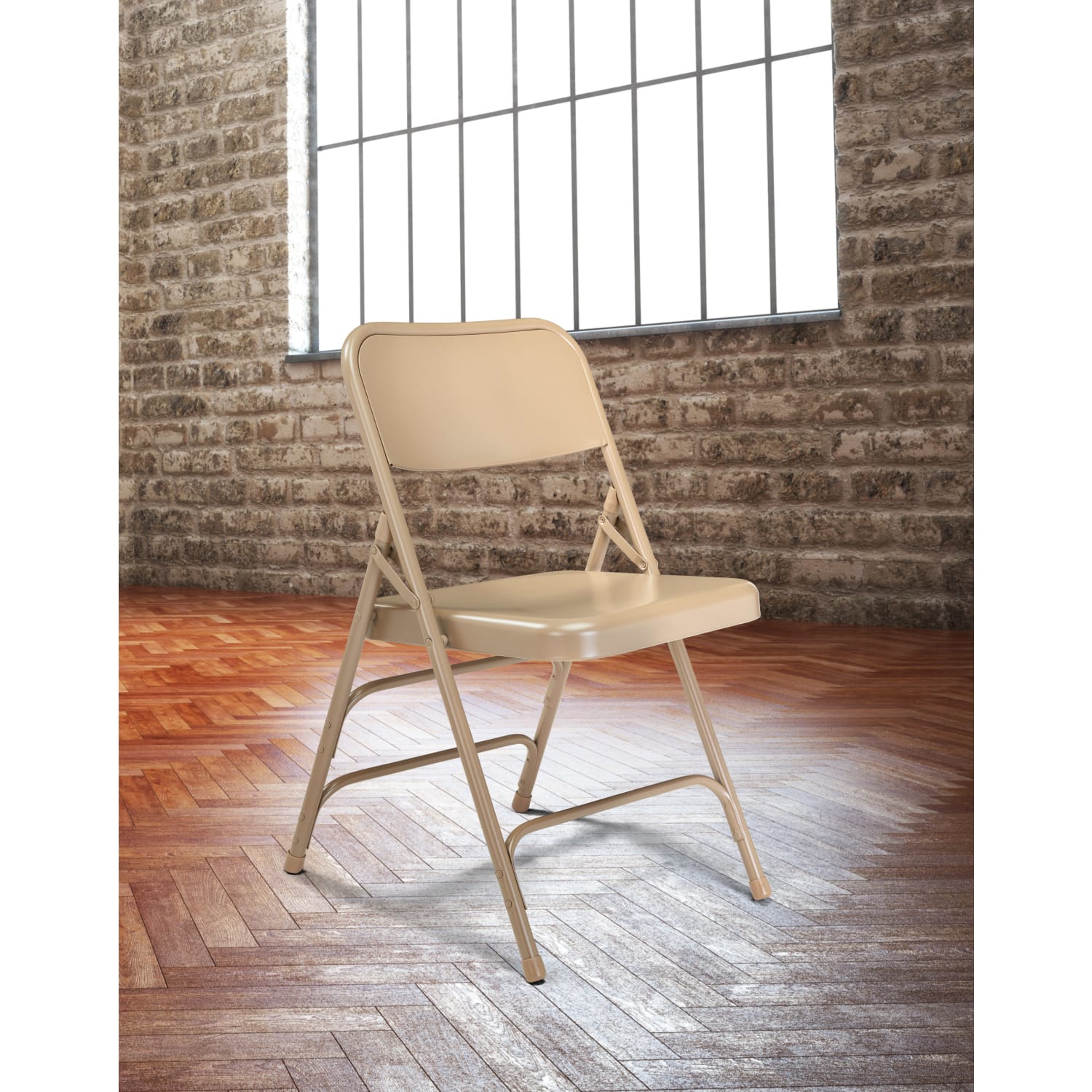National Public Seating Steel Triple Brace Folding Chairs, Beige, Pack Of 4 - Image 9