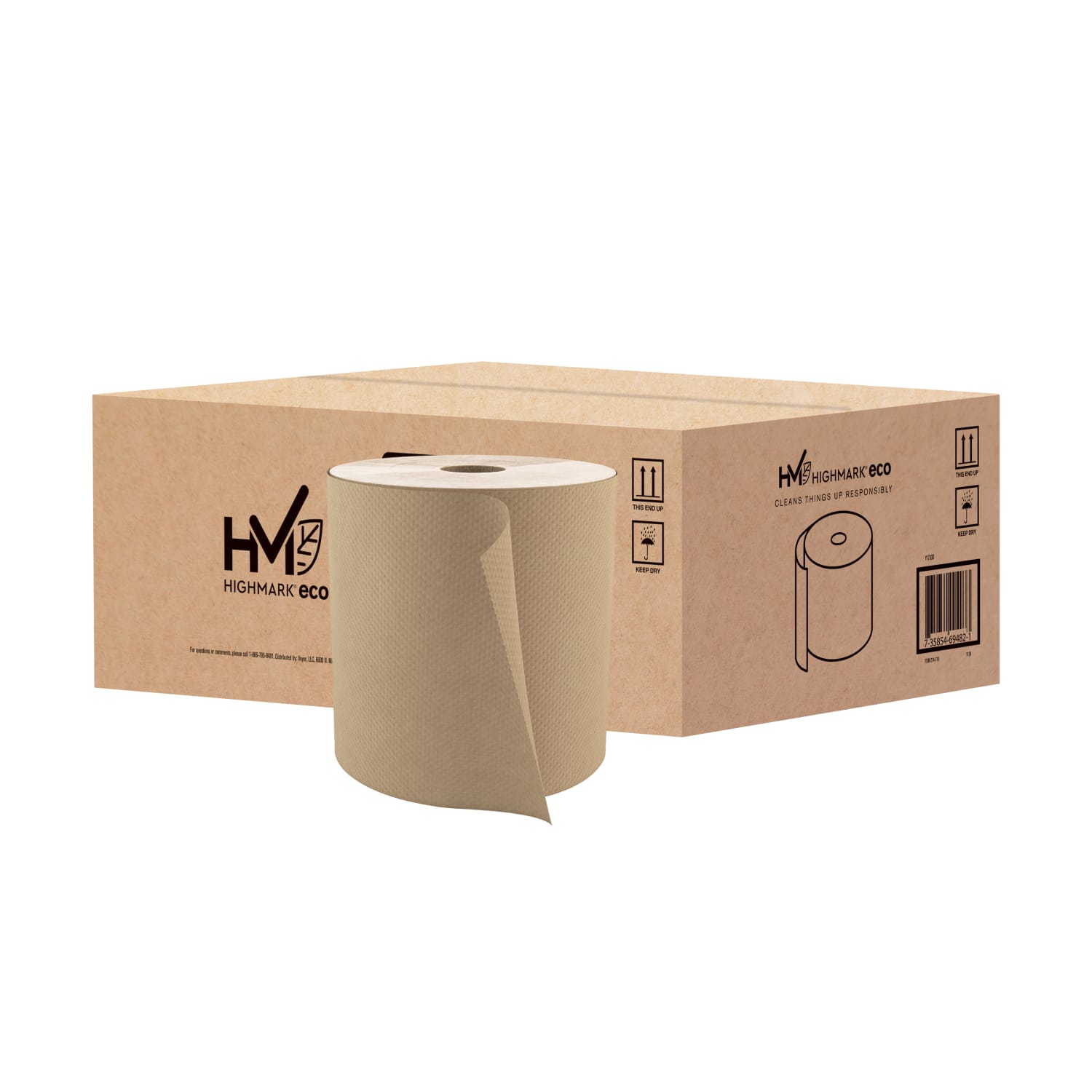 Highmark ECO Hardwound 1-Ply Paper Towels, 100% Recycled, Natural, 800ft Per Roll, Case Of 6 Rolls