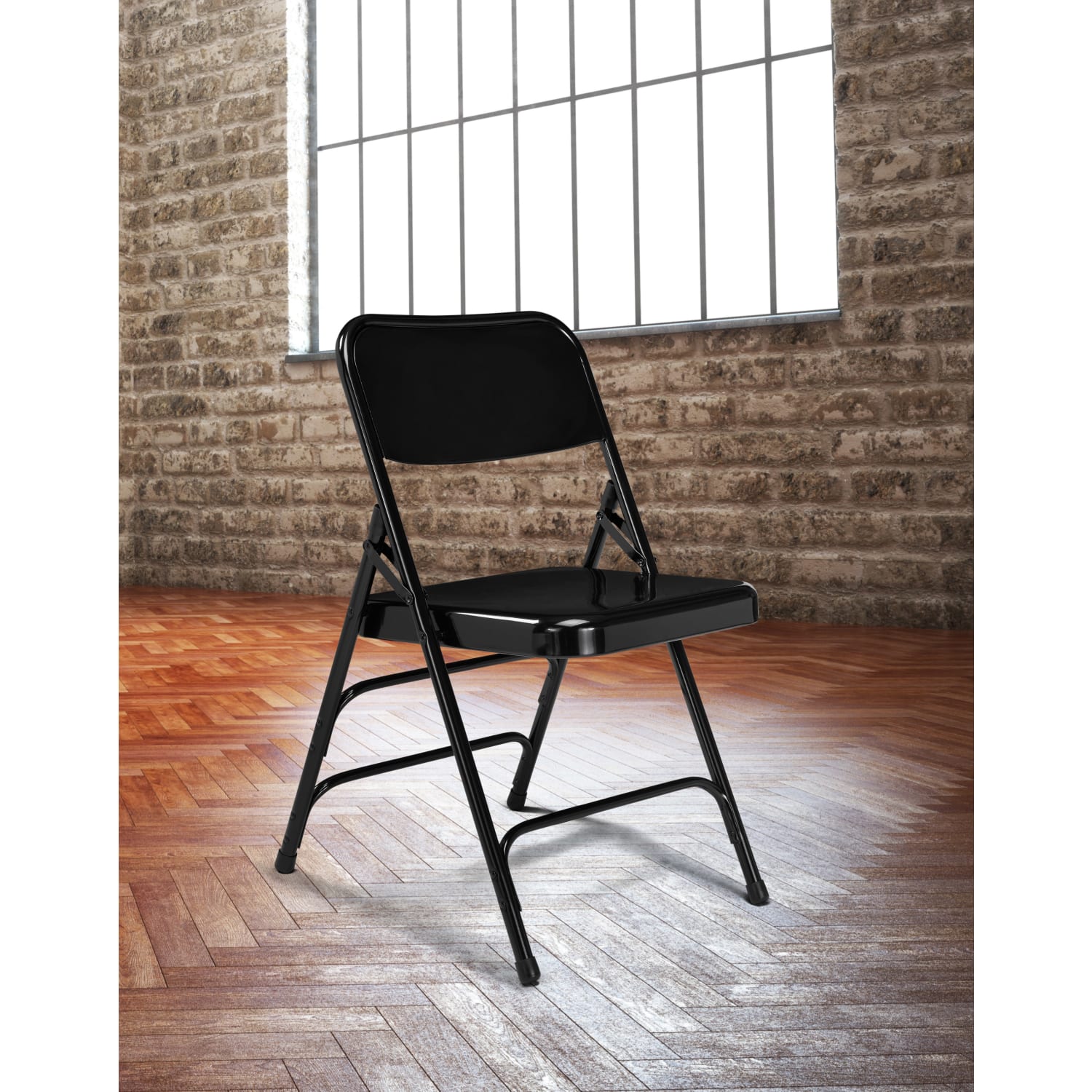 National Public Seating Steel Triple Brace Folding Chairs Black Set Of 4 Chairs PopularChairscom