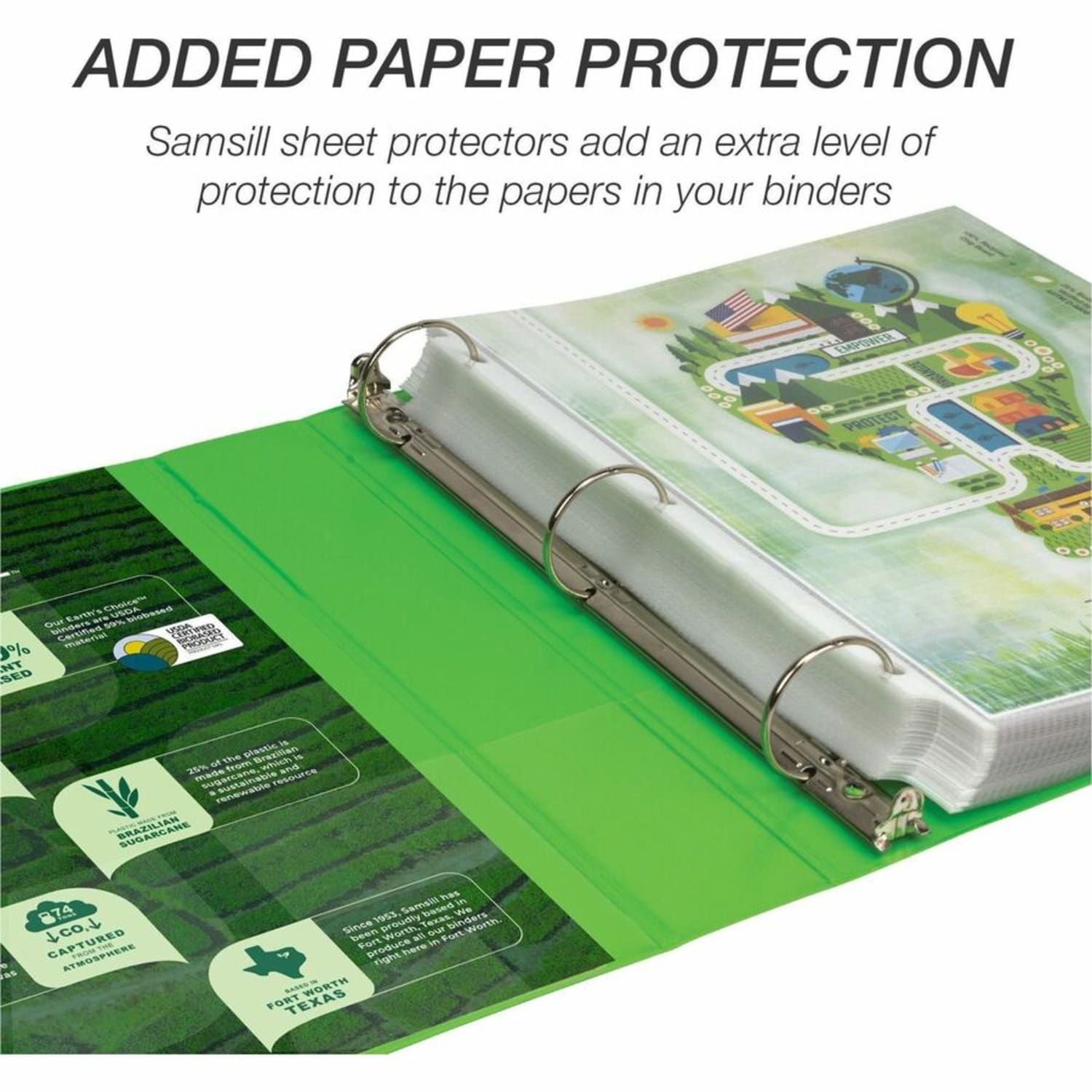 Samsill Earths Choice Plant-based View Binders - 1 1/2in Binder Capacity - Letter - 8 1/2in x 11in Sheet Size - 3 x Round Ring Fastener(s) - Chipboard, Polypropylene, Plastic - Lime - Recycled - Image 6