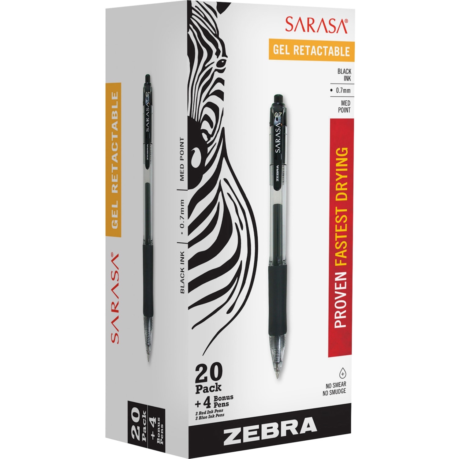 Zebra Pen SARASA Retractable Gel Pens, Pack Of 24, Medium Point, 0.7 mm, Assorted Colors