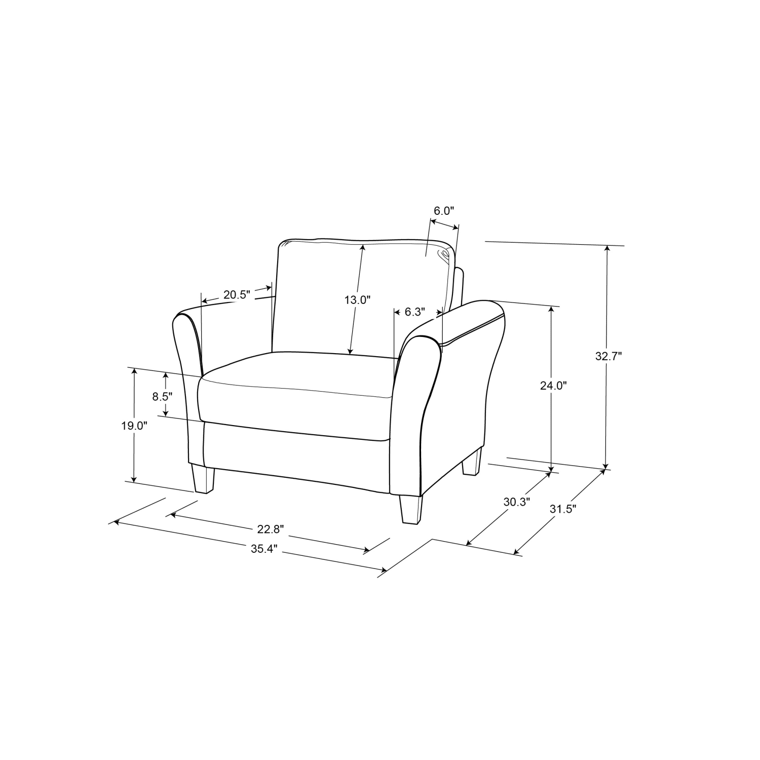 Lifestyle Solutions Winslow Chair With Rolled Arms, Blue - Image 11