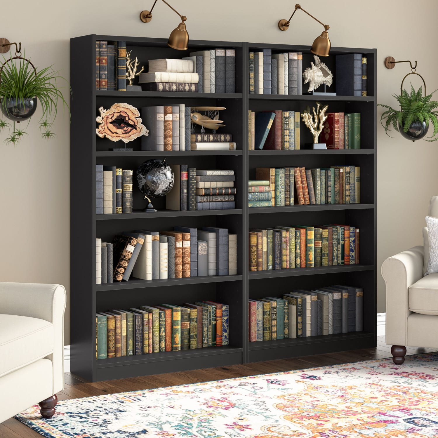 Bush Furniture Universal 72inH 5-Shelf Bookcases, Black, Set Of 2 Bookcases, Standard Delivery - Image 3