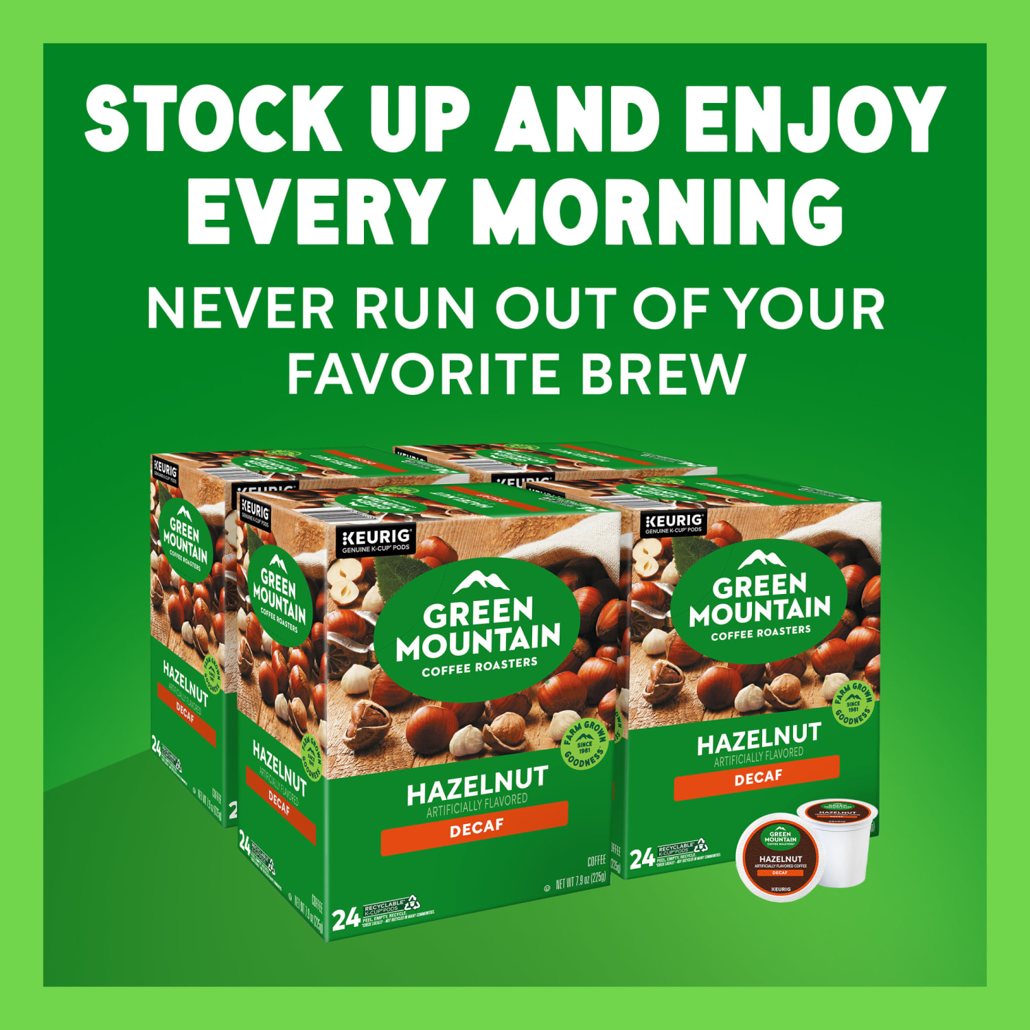 Green Mountain Coffee Roasters Hazelnut Decaf Coffee, Keurig Single-Serve K-Cup pods, Light Roast, 96 Count (4 Packs of 24) - Image 4