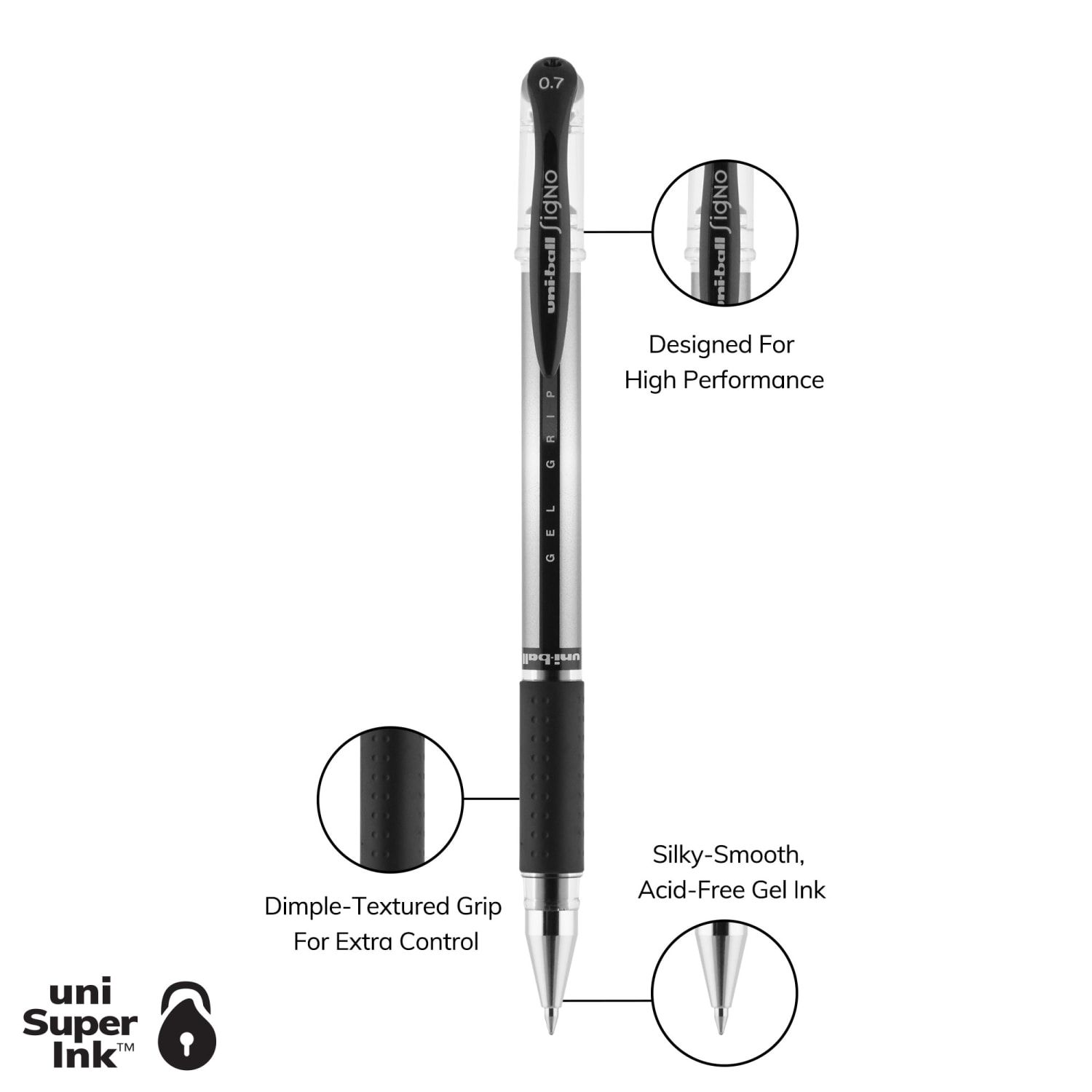 uni-ball Gel Grip Pens, Medium Point, 0.7 mm, Clear Barrel, Black Ink, Pack Of 12 - Image 4