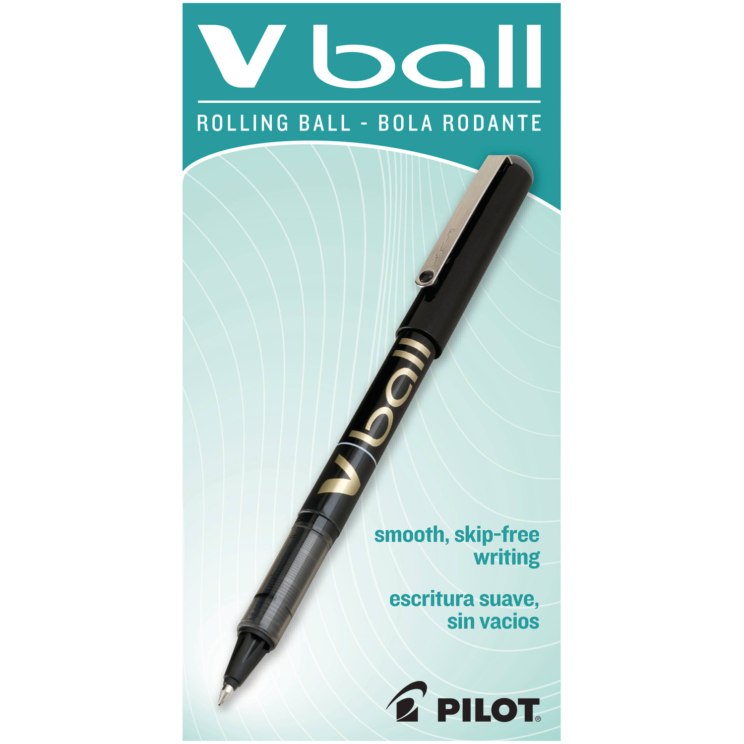 Pilot V-Ball Liquid Ink Rollerball Pens, Fine Point, 0.7 mm, Black Barrel, Black Ink, Pack Of 12 Pens