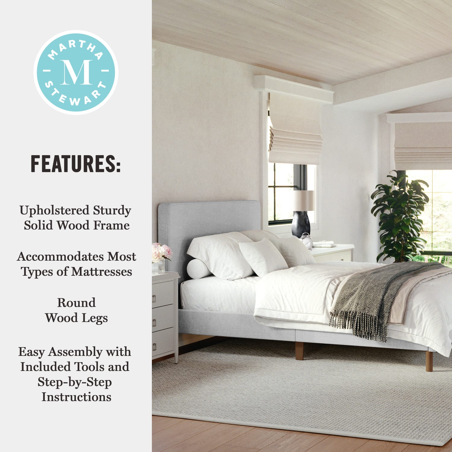 Martha Stewart Britta Upholstered Platform Bed with Rounded Headboard - TW3WDB01BFGY - Image 5