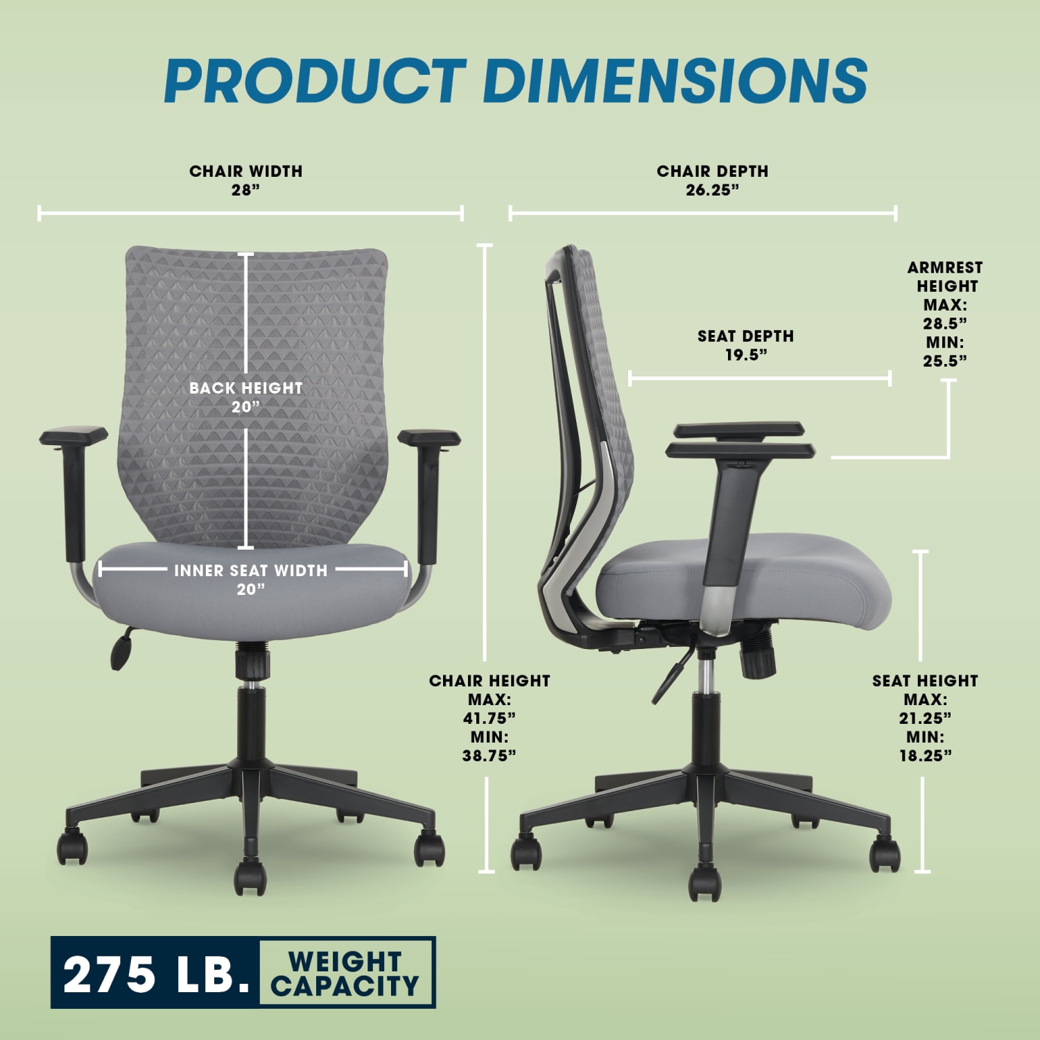Serta SitTrue Riverdale Ergonomic Mesh High-Back Task Chair, Gray - Image 3