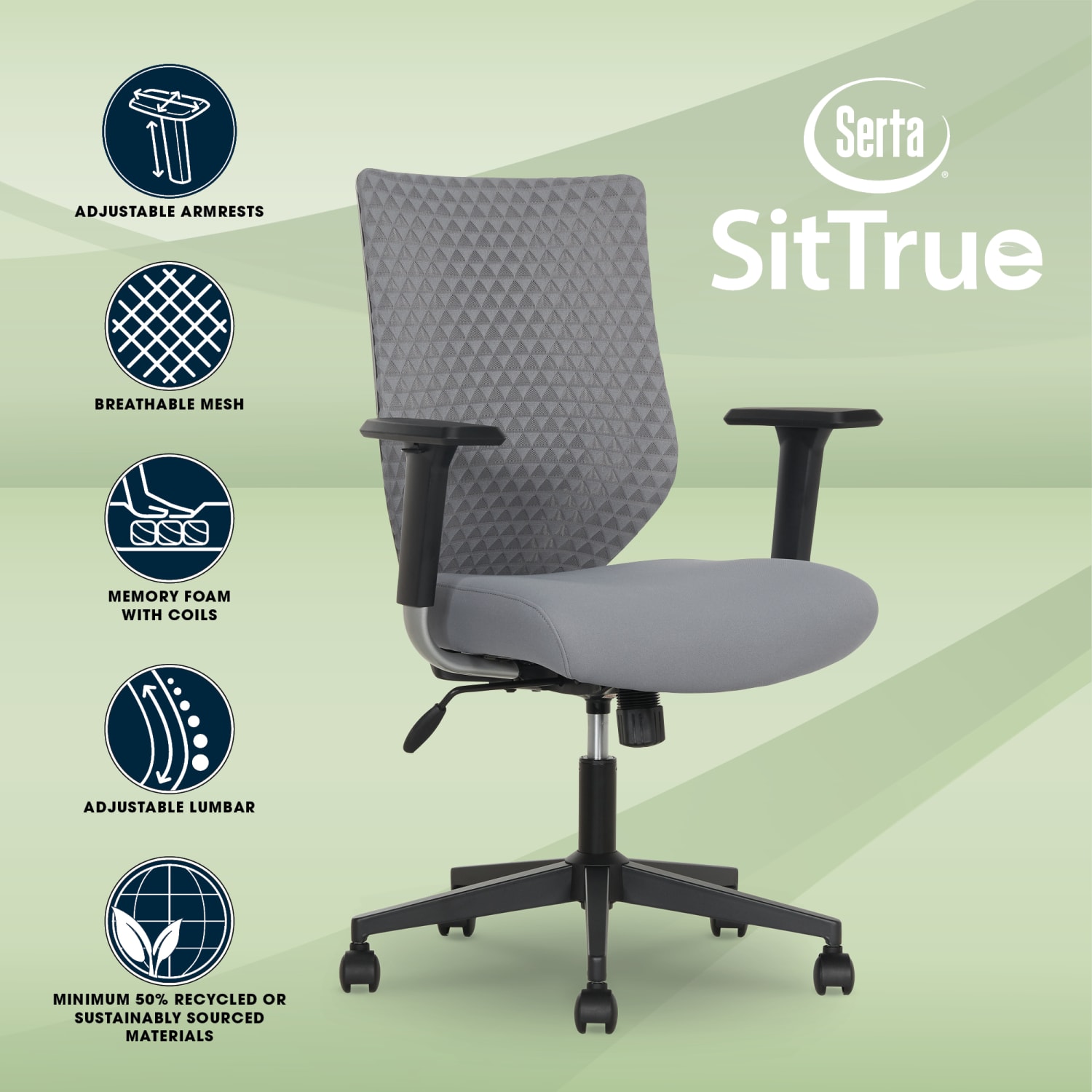 Serta® SitTrue™ Riverdale Ergonomic Mesh High-Back Task Chair, Gray - Image 4