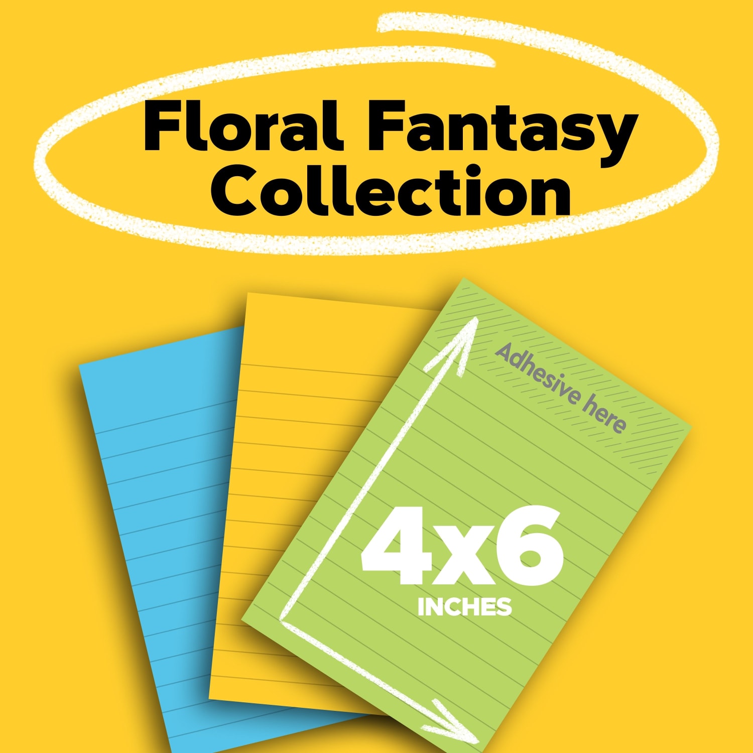 Post-it Notes, 3 Pads, 4 in x 6 in, Clean Removal, School Supplies and Office Products, Sticky Notes for Vertical Surfaces, Monitors, Walls and Windows, Floral Fantasy Collection, Lined - Image 3