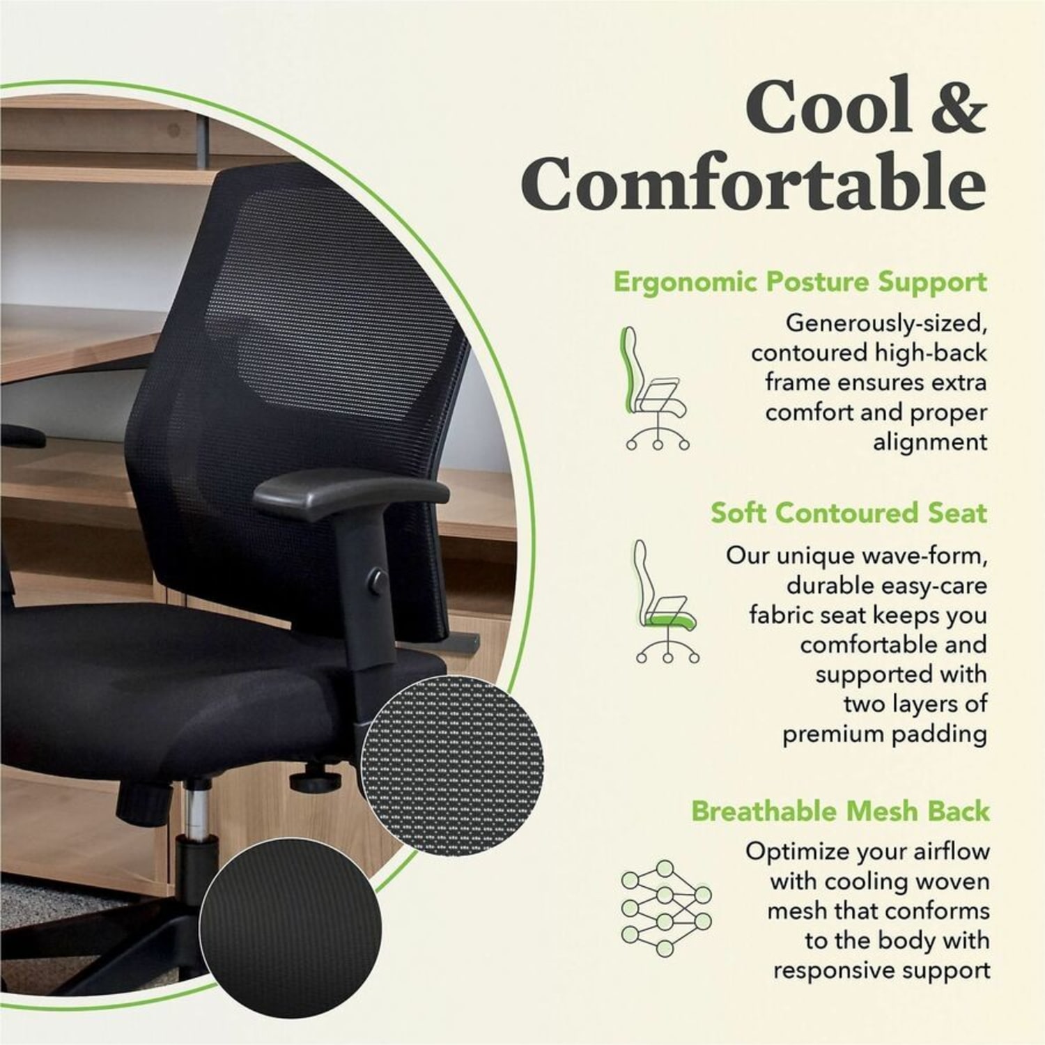 HON Crio Fabric Mid-Back Task Chair, Black - Image 9
